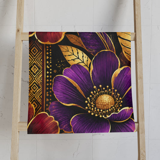 Zuri Garden Luxe Hand Towel — Purple & Burgundy Gold Accent