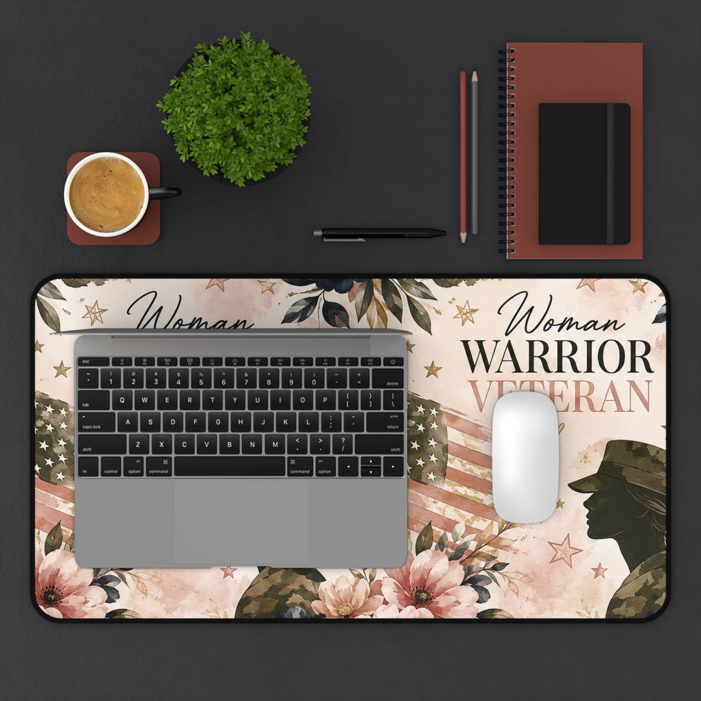 Woman Warrior Veteran Desk Mat — Feminine Patriotic Military Mouse Pad