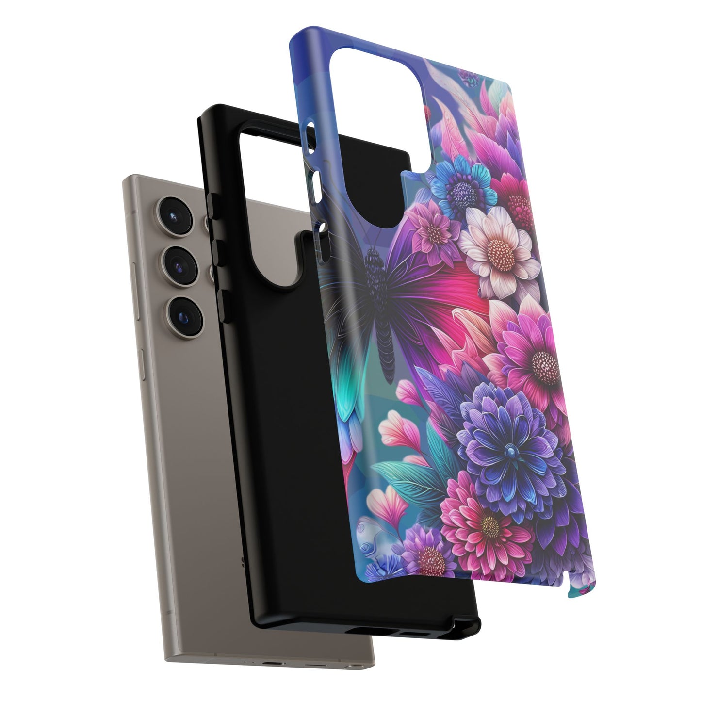 Butterfly Bloom Tough Phone Case — Vibrant Purple Blossom Protective Cover