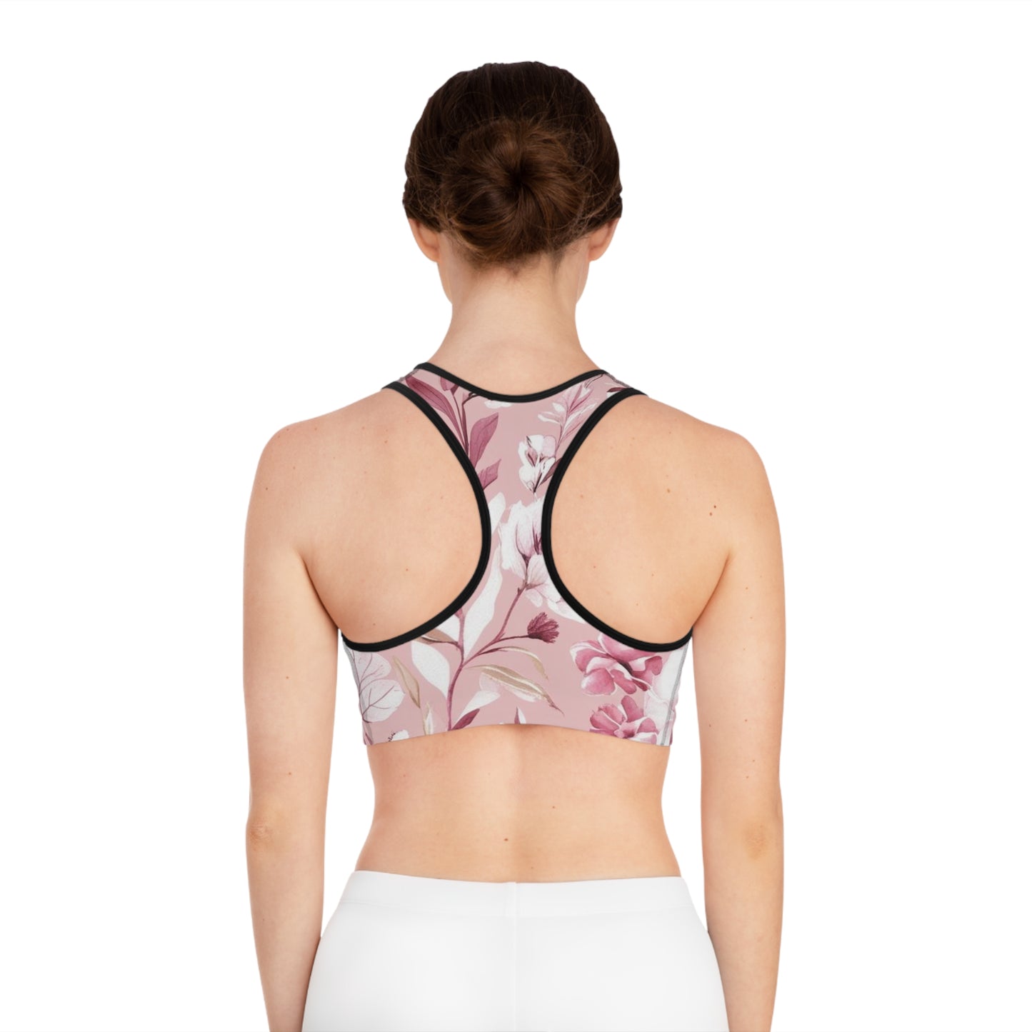 Pink & White Floral Sports Bra (AOP)