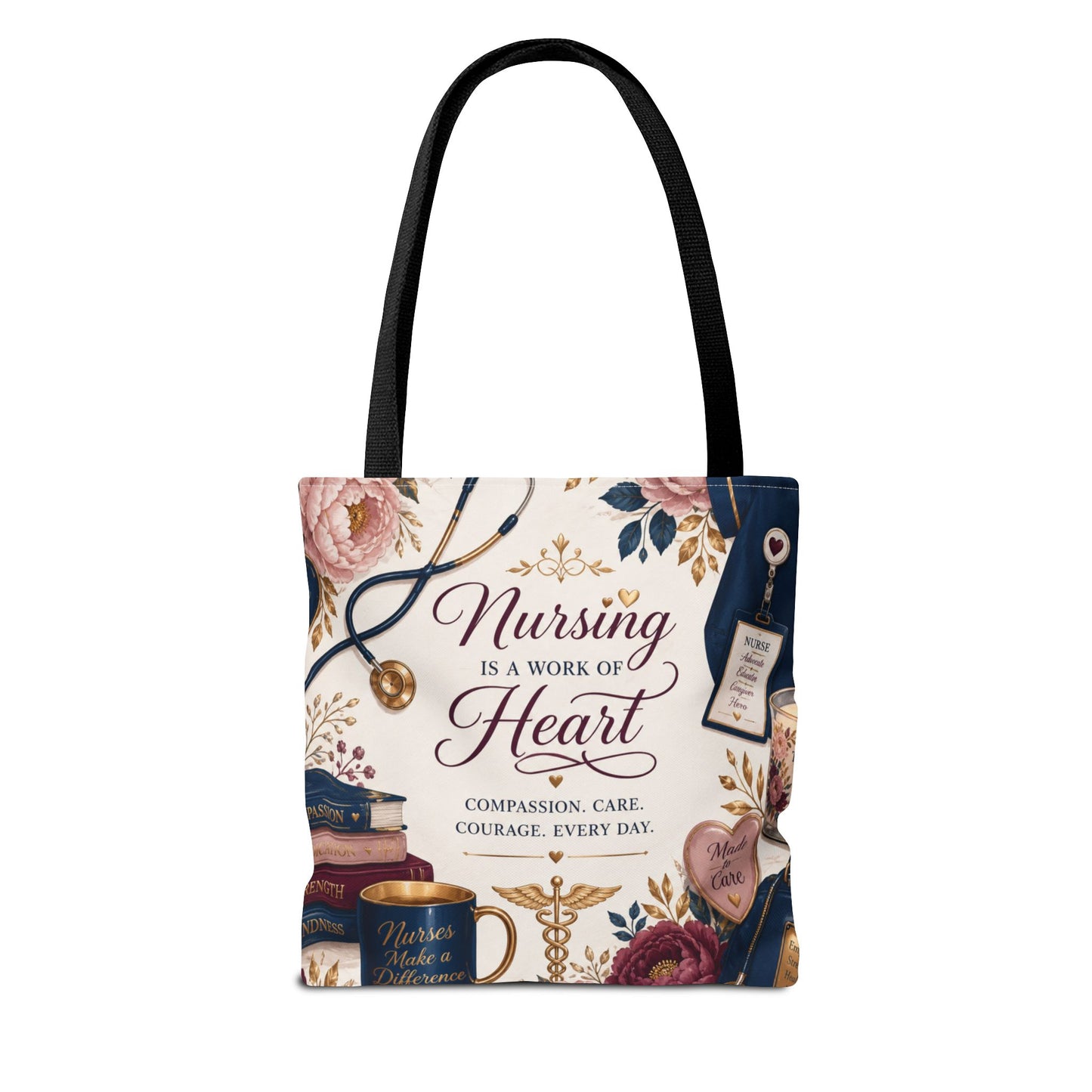 Nursing Is a Work of Heart Tote Bag – Floral Nurse Appreciation Gift