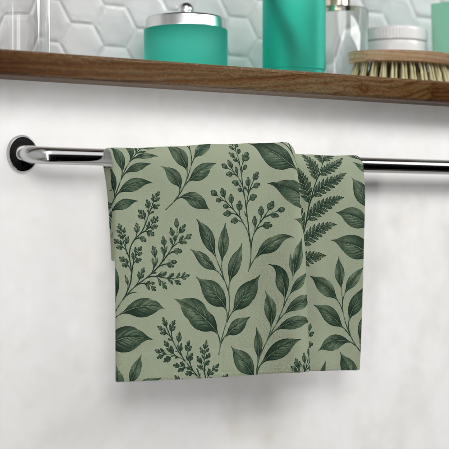 Botanical Green Leaf Pattern Spa Spa Towel