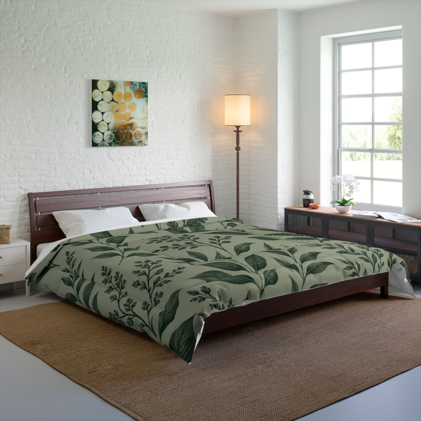 Botanical Green Leaf Comforter — Calming Nature Bedroom Duvet