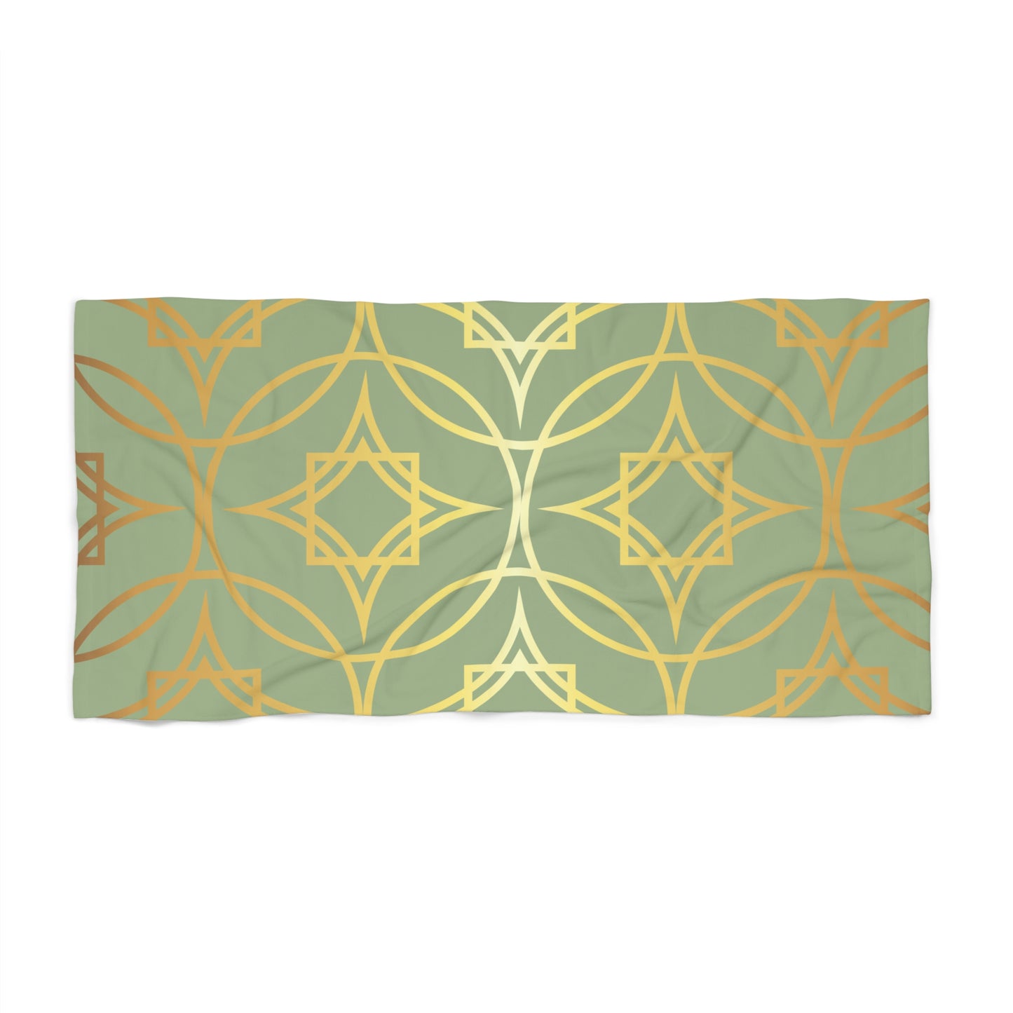 Gilded Geometric Beach Towel — Sage & Gold Star Pattern