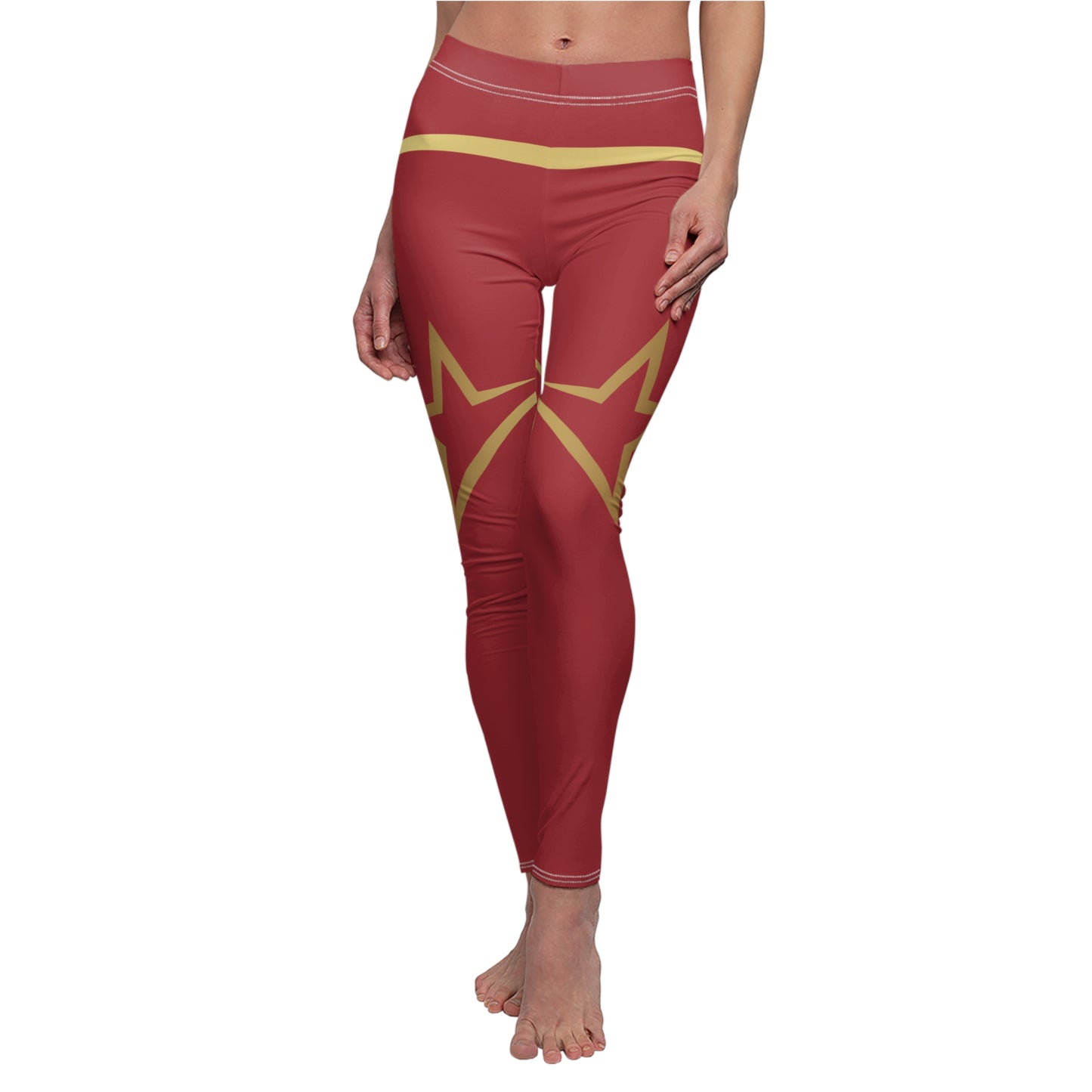 Red with Gold Accents Women's Cut & Sew Casual Leggings (AOP)