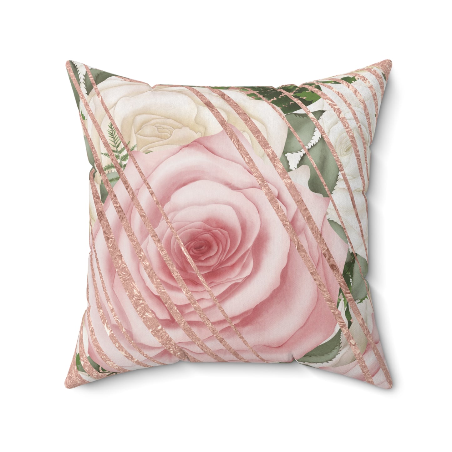 Kissed by a Rose Gold Faux Suede Square Pillow