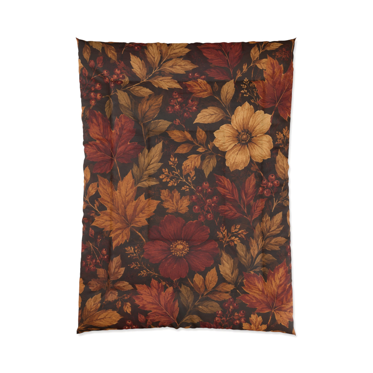 Rustic Fall Comforter — Warm Fall Floral Bedding in Rust & Golden Tones