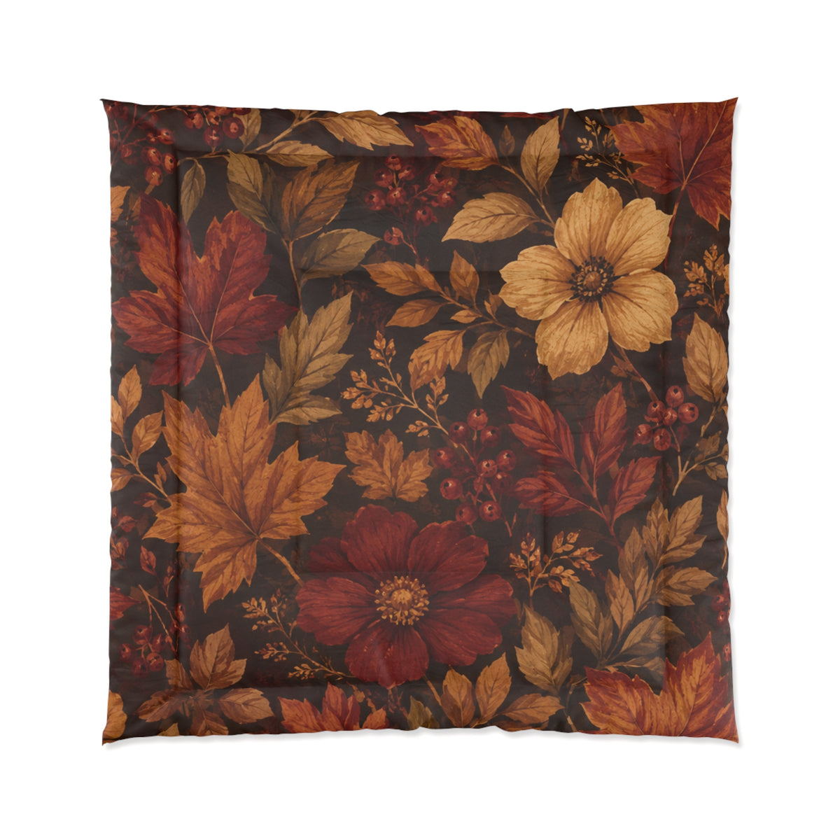 Rustic Fall Comforter — Warm Fall Floral Bedding in Rust & Golden Tones