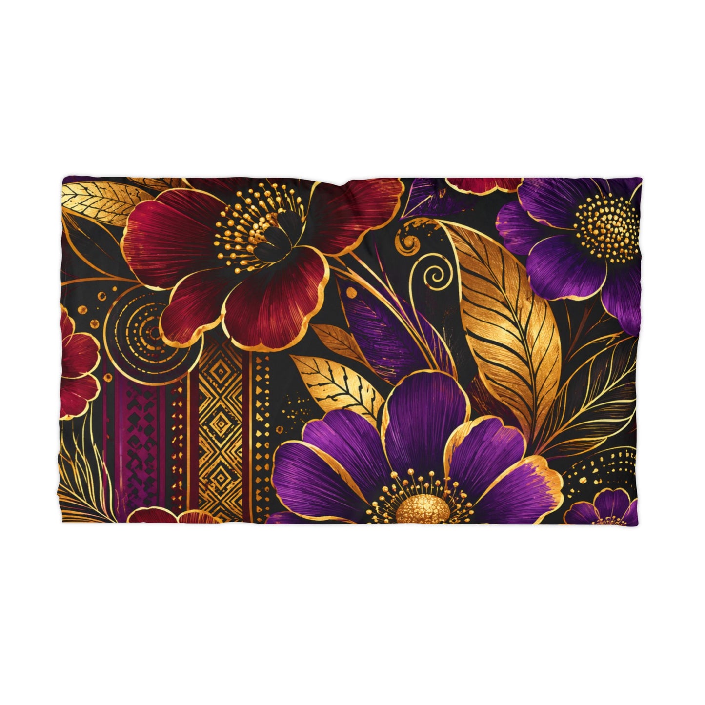 Zuri Garden Luxe Pillowcase — Purple & Gold Botanical Microfiber