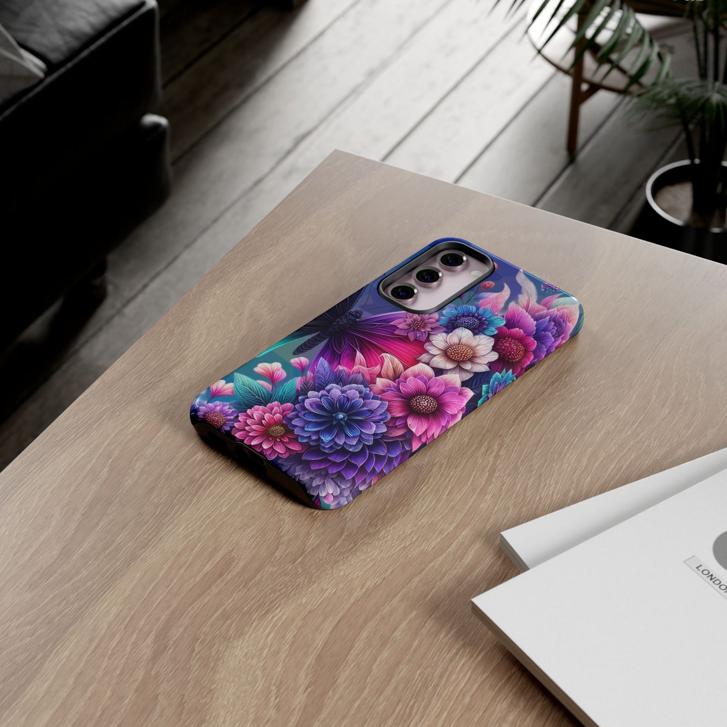 Butterfly Bloom Tough Phone Case — Vibrant Purple Blossom Protective Cover