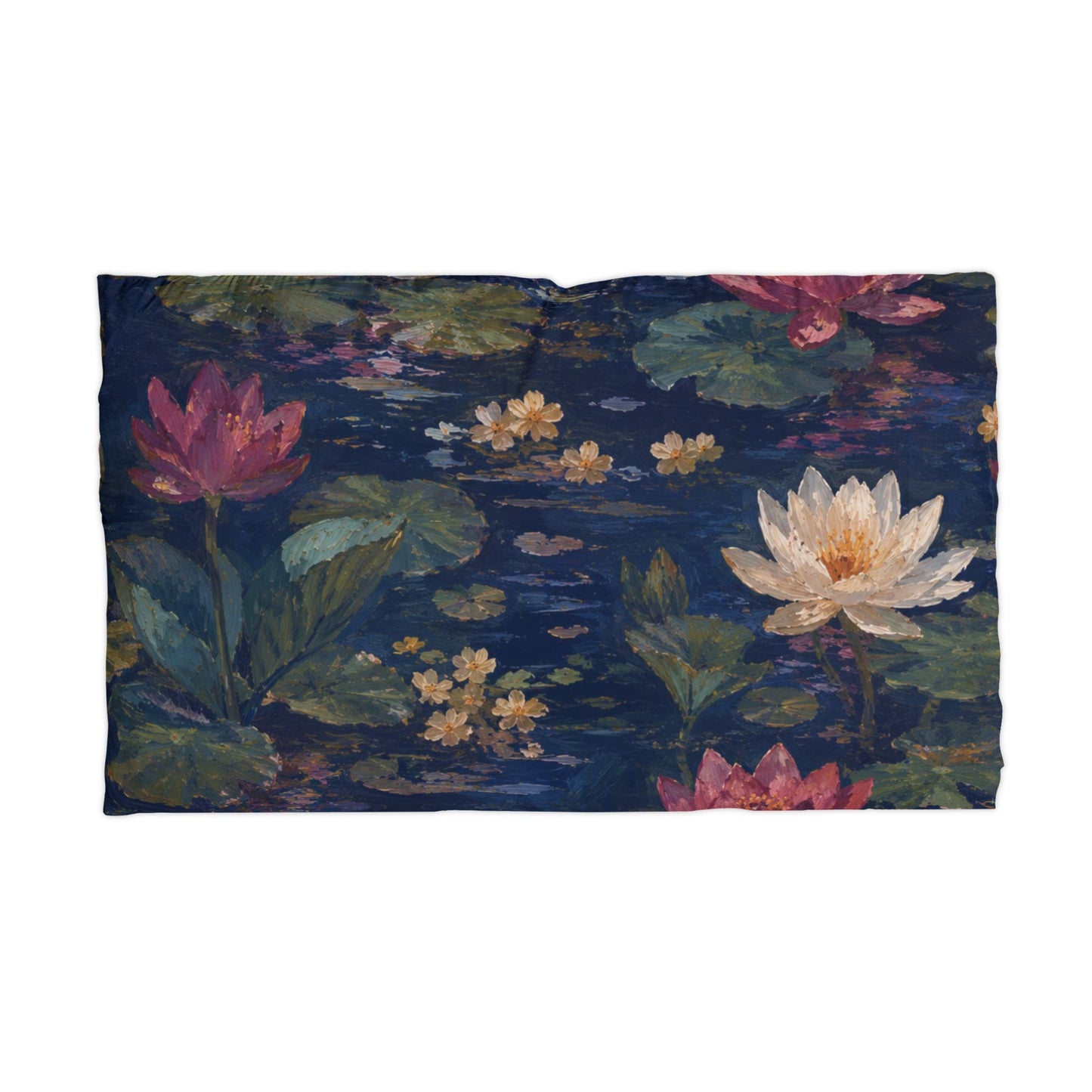 Dark Blue Lotus Pond Microfiber Pillow Cover