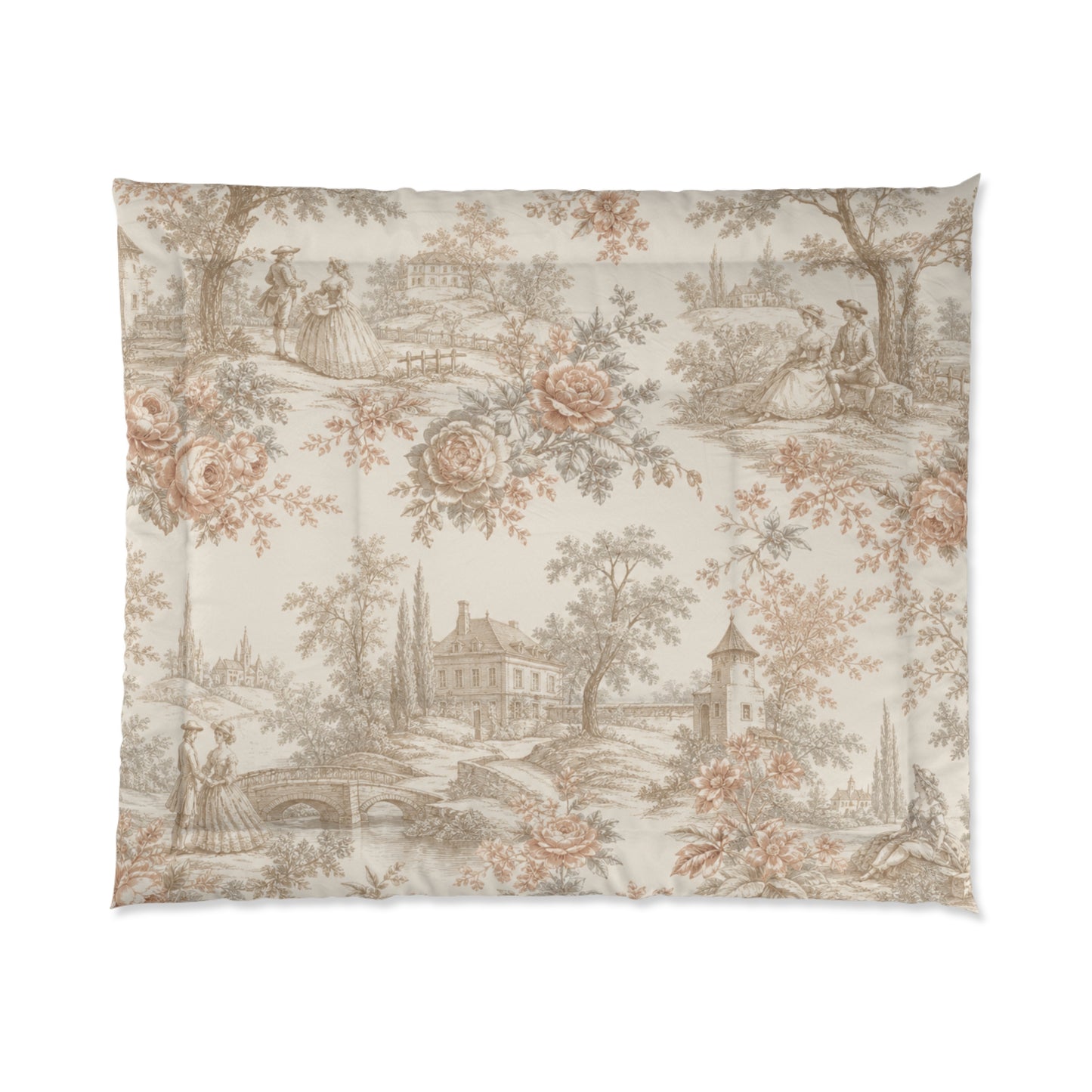 Château Rosé Comforter — Neutral Floral Cottage Bedding