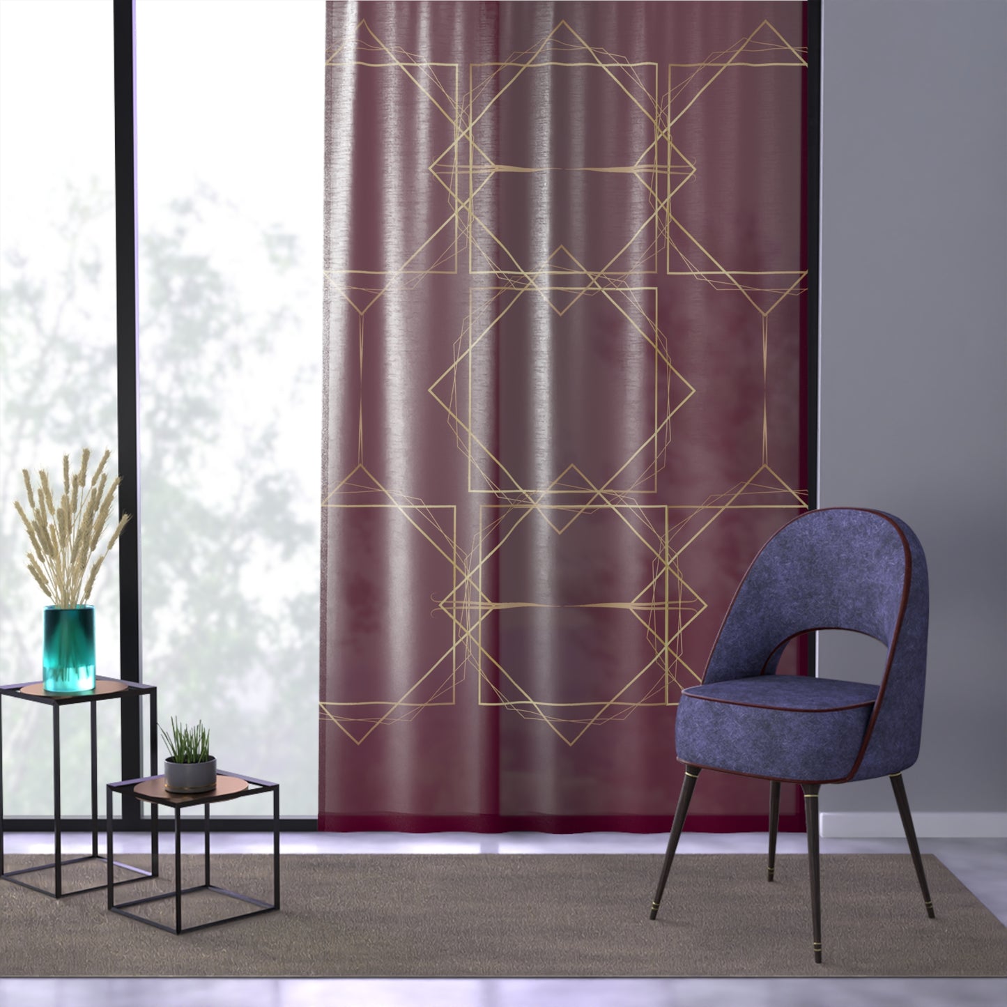 Gilded Elegance (Burgundy) Sheer Window Curtain