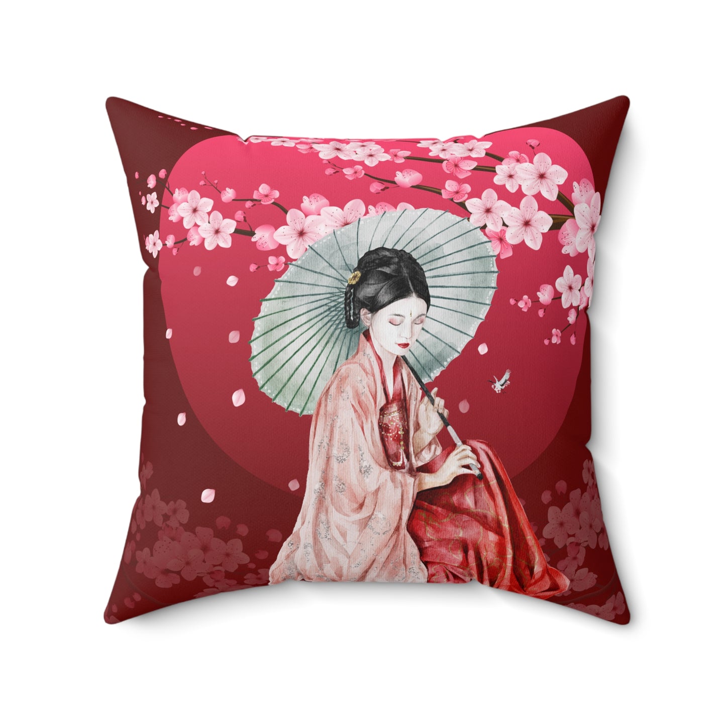 Cherry Blossoms Cherry Moon Spun Polyester Square Pillow