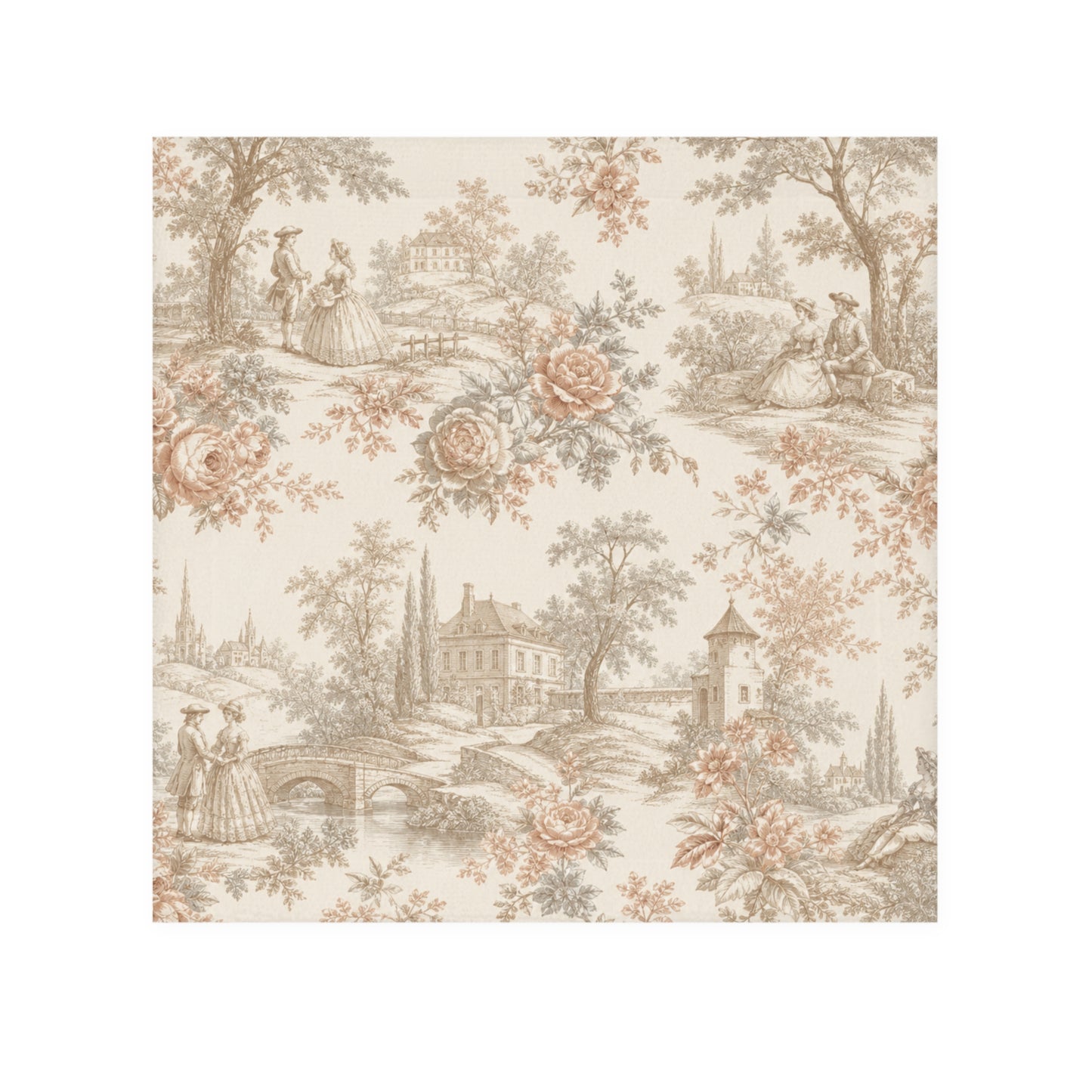 Château Rosé Face Towel — Floral Cottage Toile Pattern