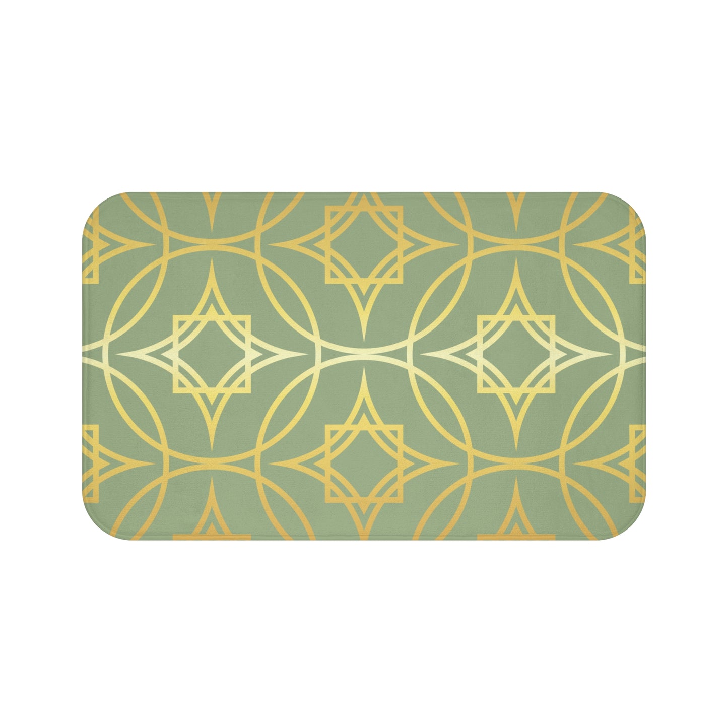 Gilded Geometric Bath Mat – Sage Green and Gold Shower Rug
