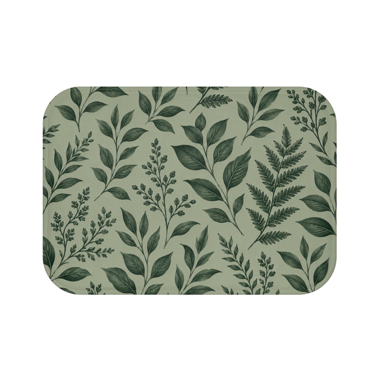Botanical Green Leaf Bath Mat — Fern Pattern Bathroom Rug