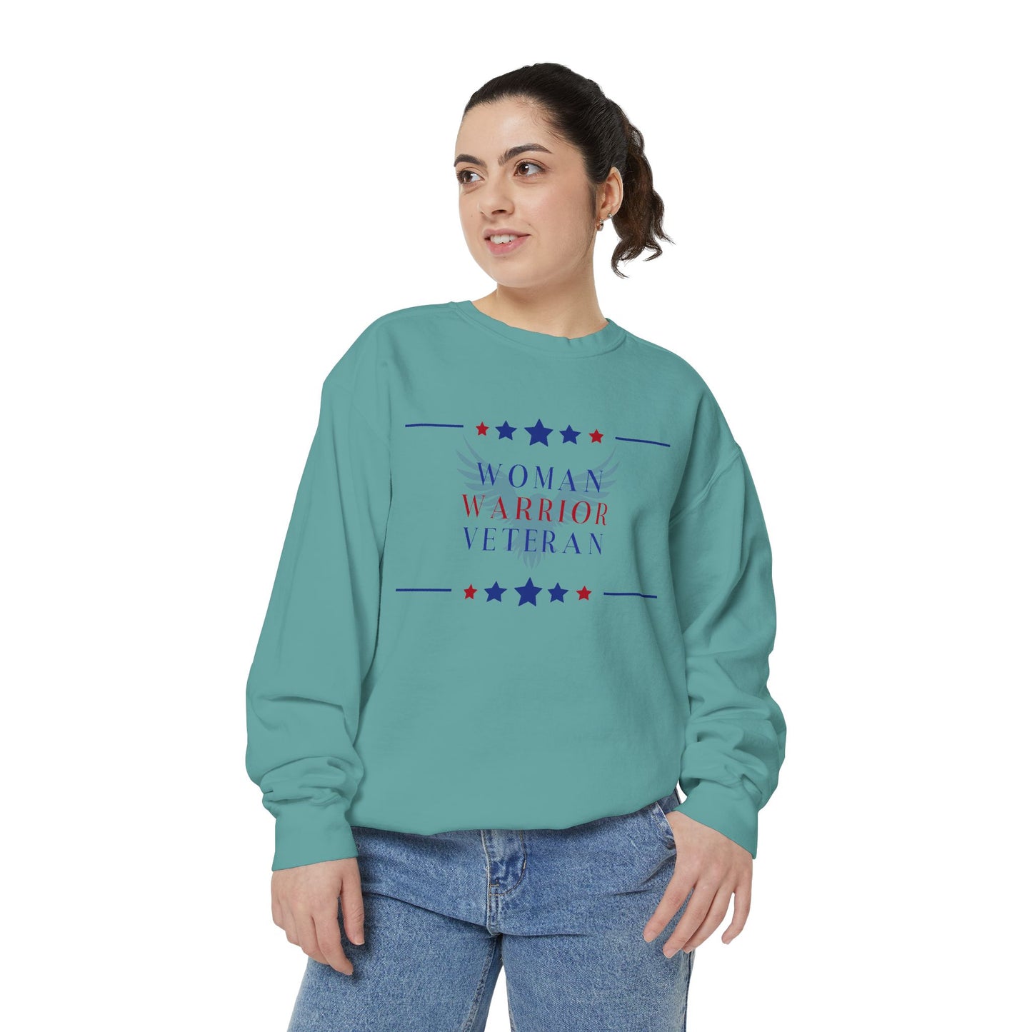 Woman, Warrior, Veteran Unisex Garment-Dyed Sweatshirt