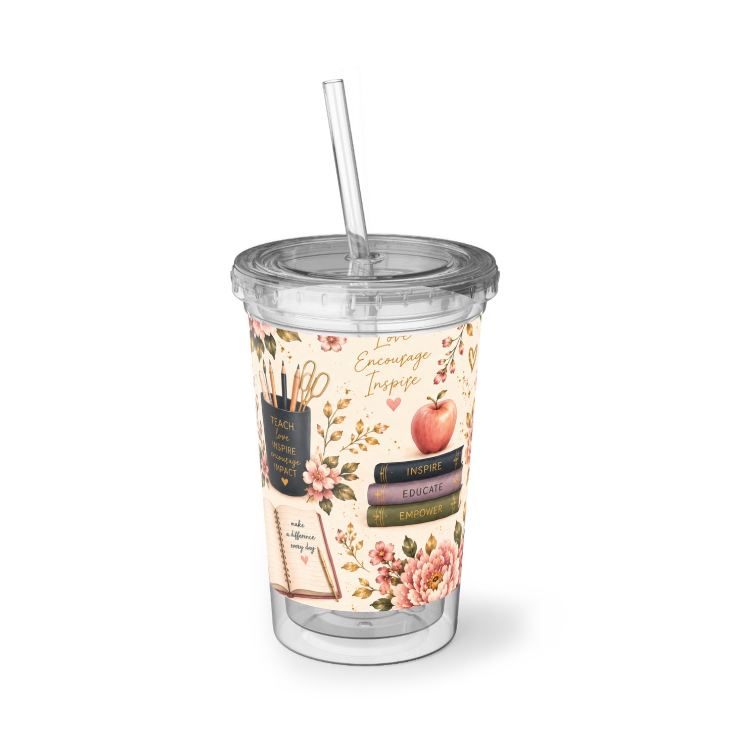 Teacher Appreciation Floral Acrylic Tumbler — "Thank You Teacher" Travel Cup