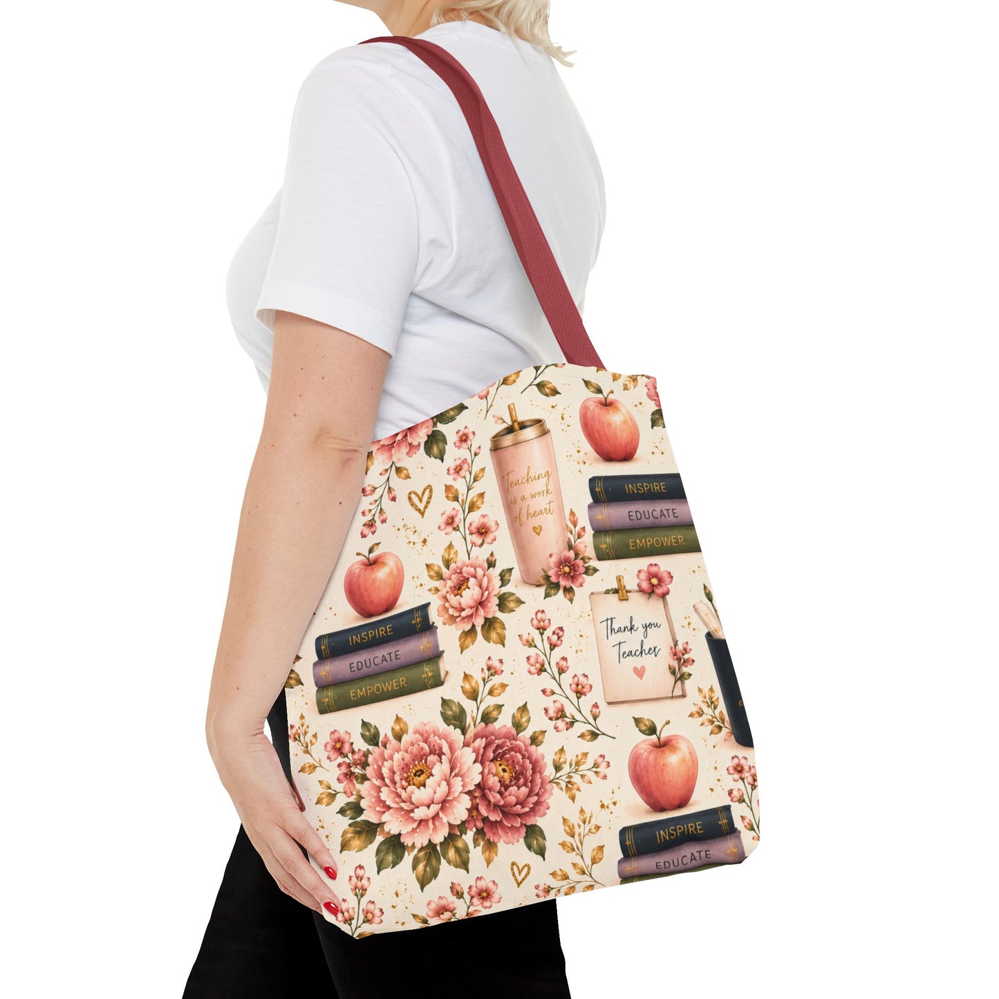 Teacher Appreciation Tote Bag - 'Thank You Teacher' Book & Apple Pattern