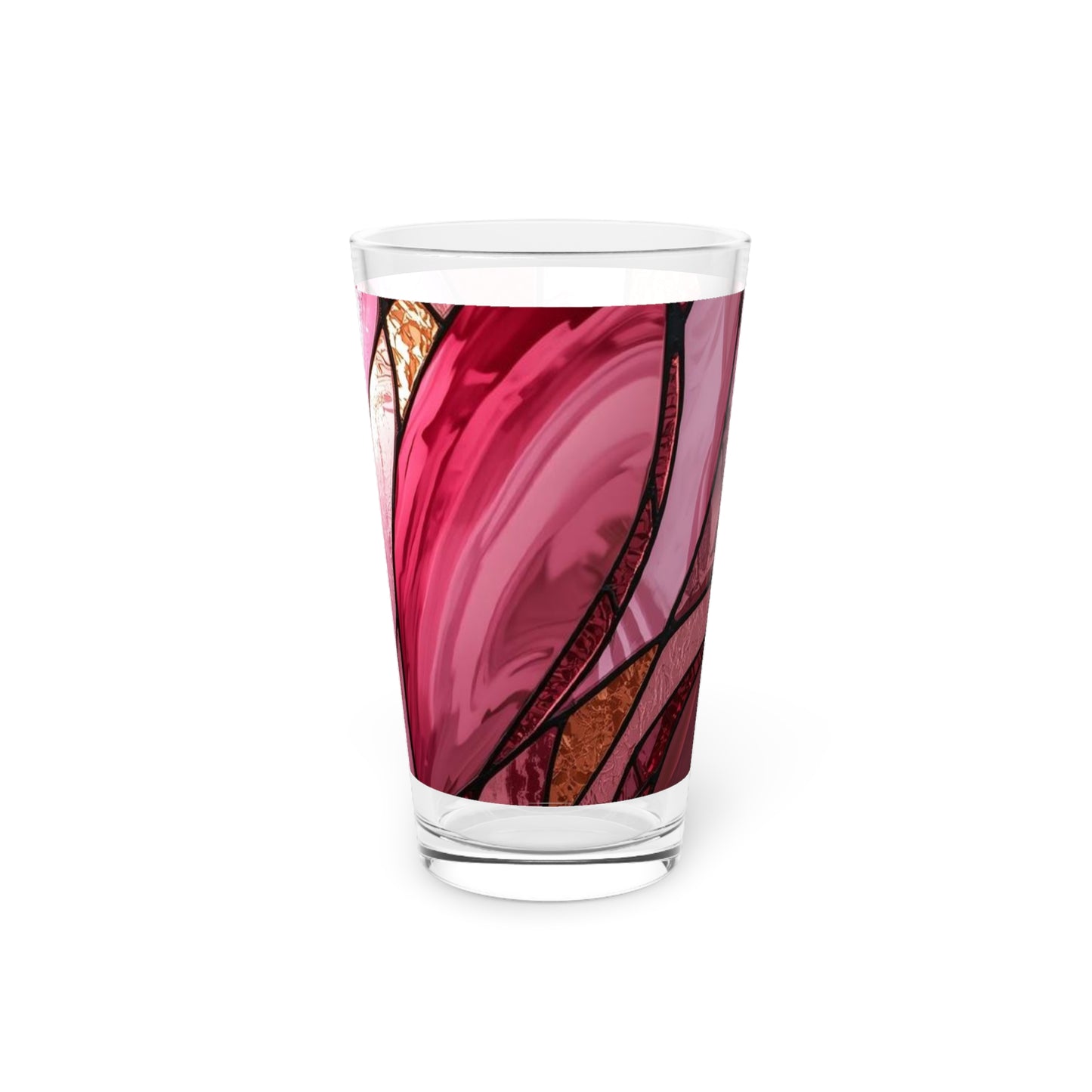 Rose Allure Stained Glass Pint Glass (16 oz) - Floral Abstract Beer Glass, Romantic Gift for Her