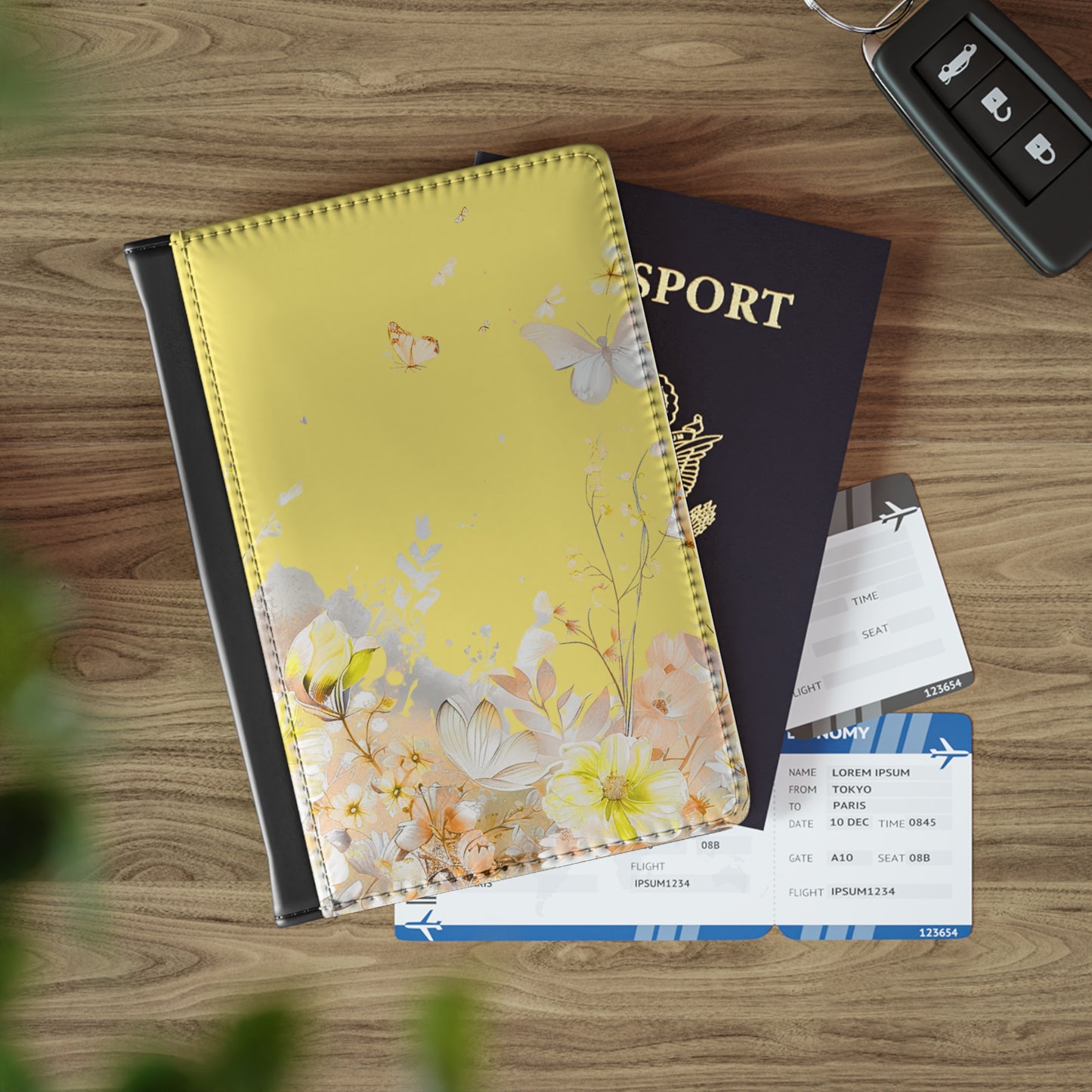 Canary Floral Passport Cover — Yellow Travel Wallet
