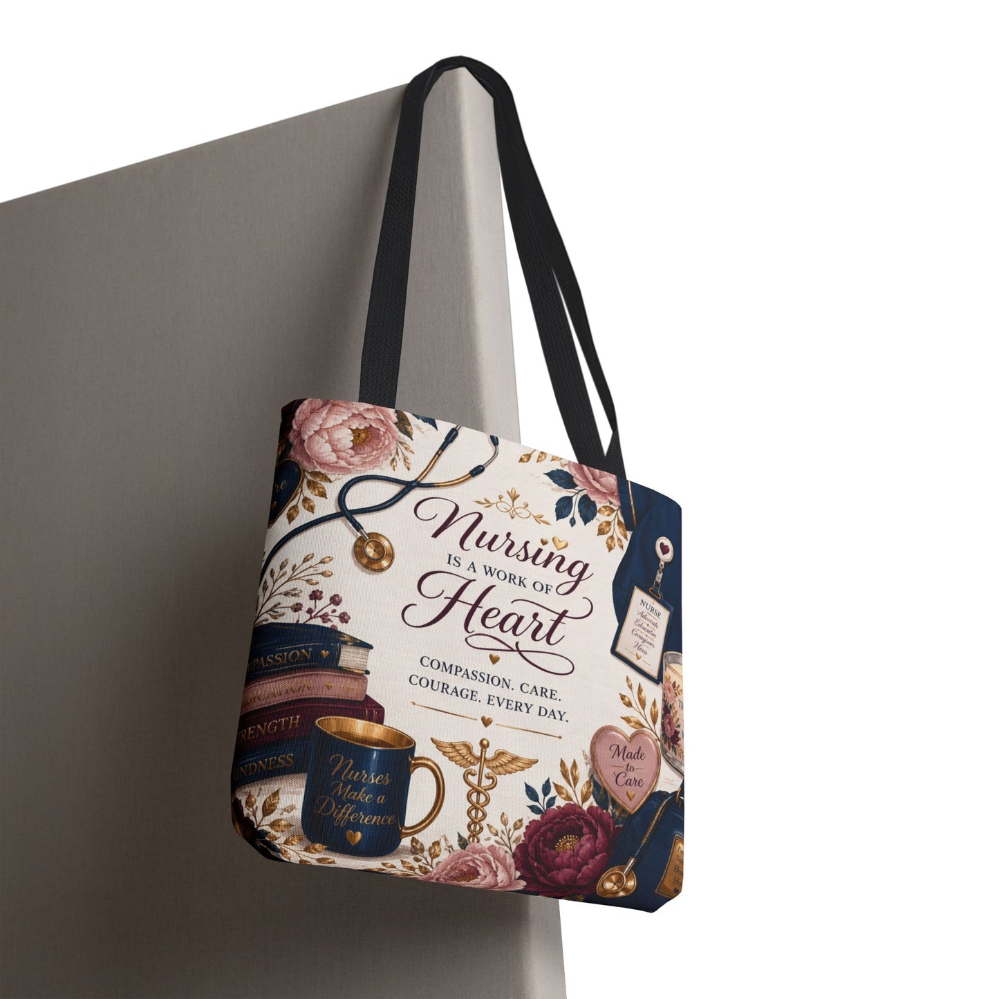 Nursing Is a Work of Heart Tote Bag – Floral Nurse Appreciation Gift