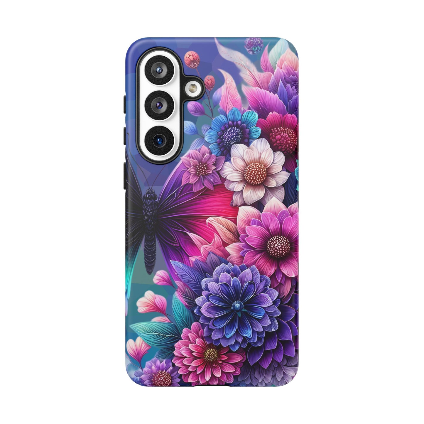 Butterfly Bloom Tough Phone Case — Vibrant Purple Blossom Protective Cover