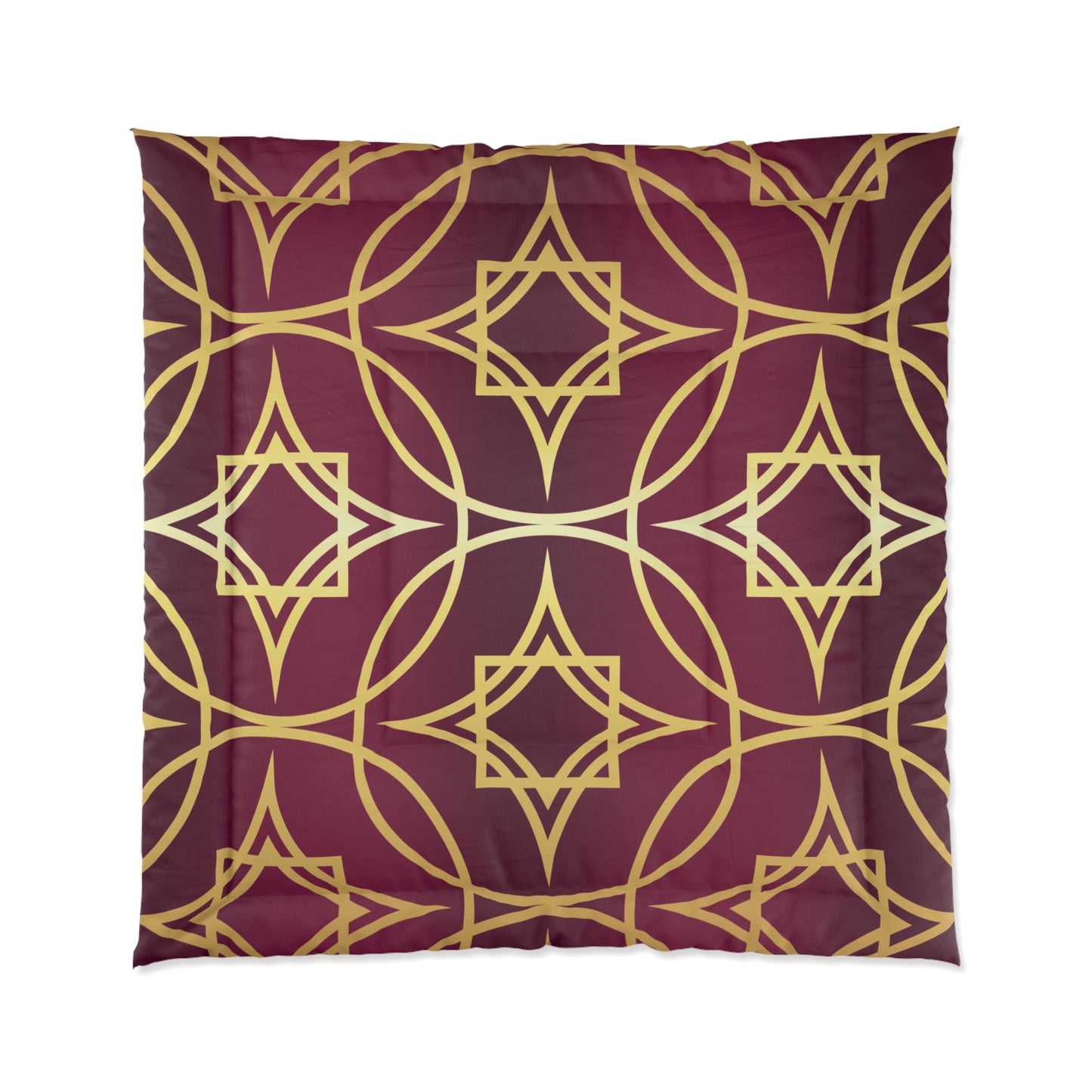 Gilded Geometric Comforter — Burgundy & Gold Luxury Duvet Cover