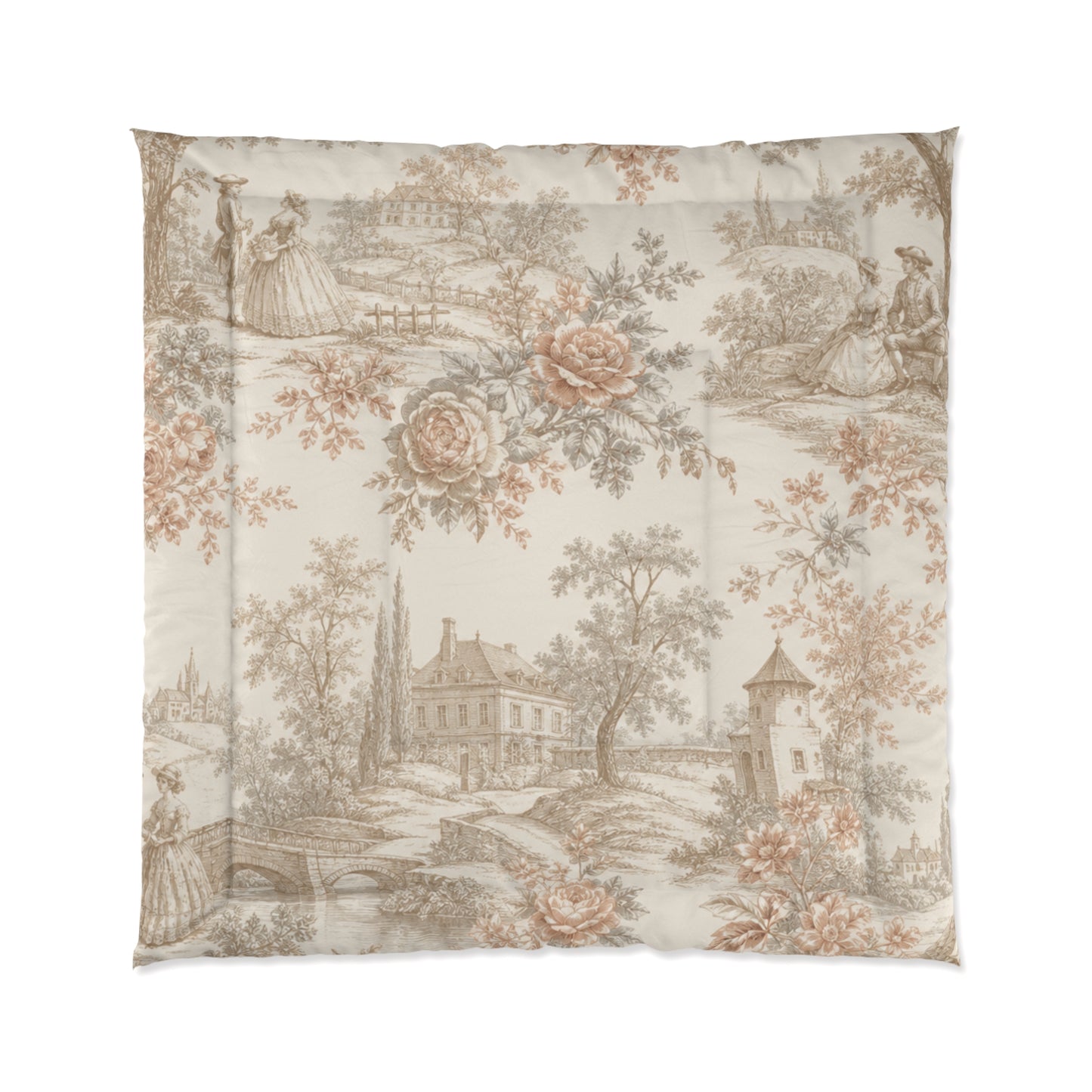 Château Rosé Comforter — Neutral Floral Cottage Bedding