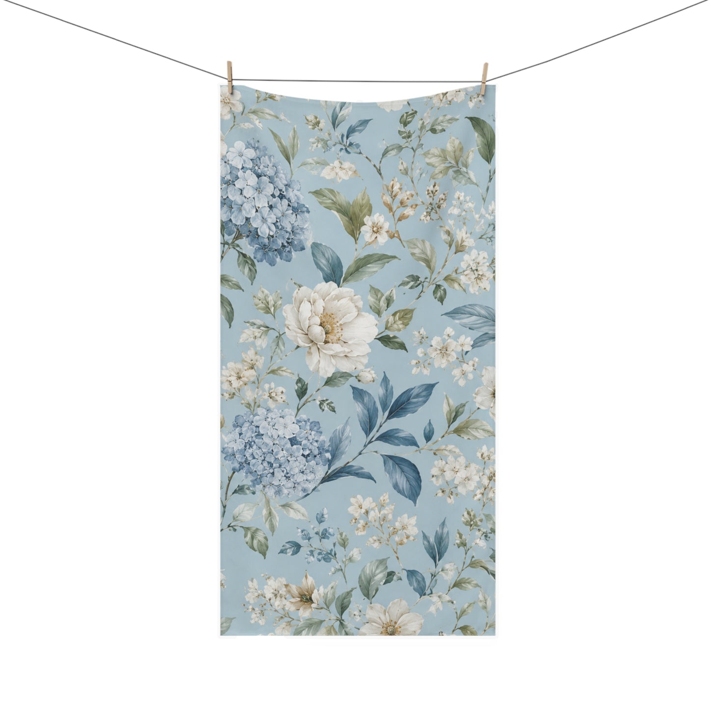 Blue Vintage Hydrangea & Peony Cotton Towel