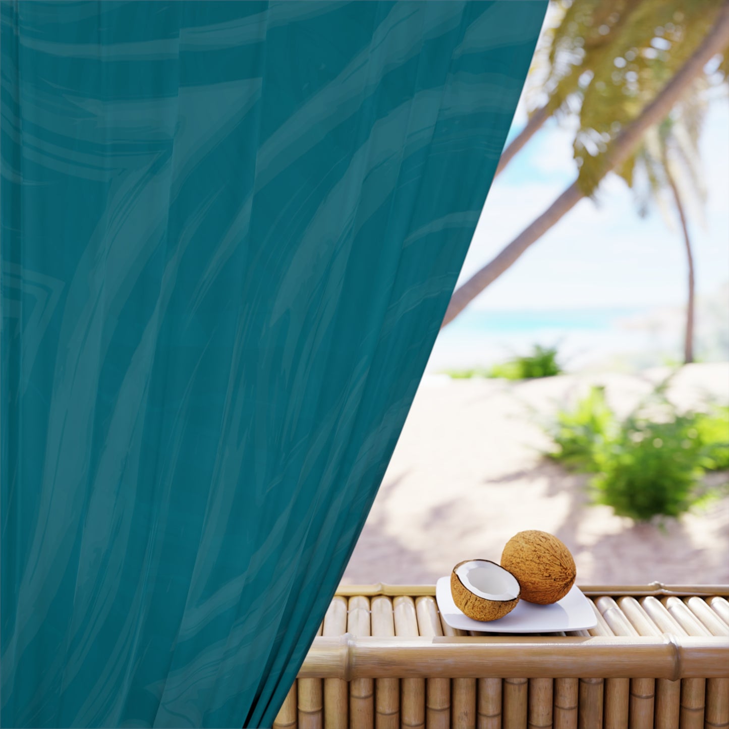 Teal Wave Window Curtain — Single Panel Decorative Drapery