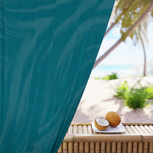 Teal Wave Window Curtain — Single Panel Decorative Drapery