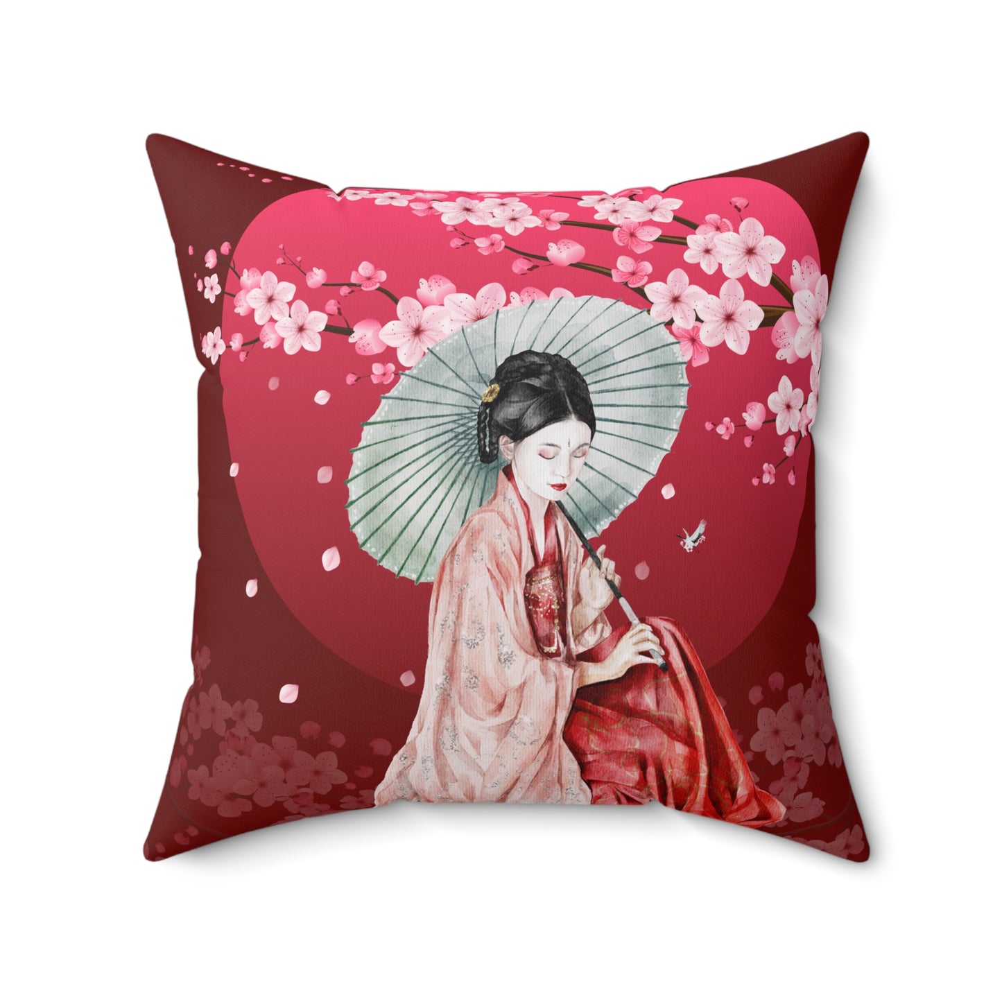 Cherry Blossoms Cherry Moon Faux Suede Square Pillow