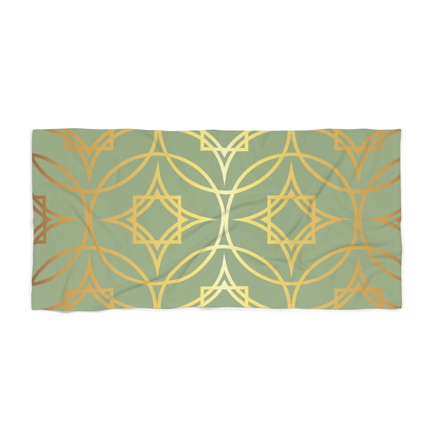 Gilded Geometric Beach Towel — Sage & Gold Star Pattern