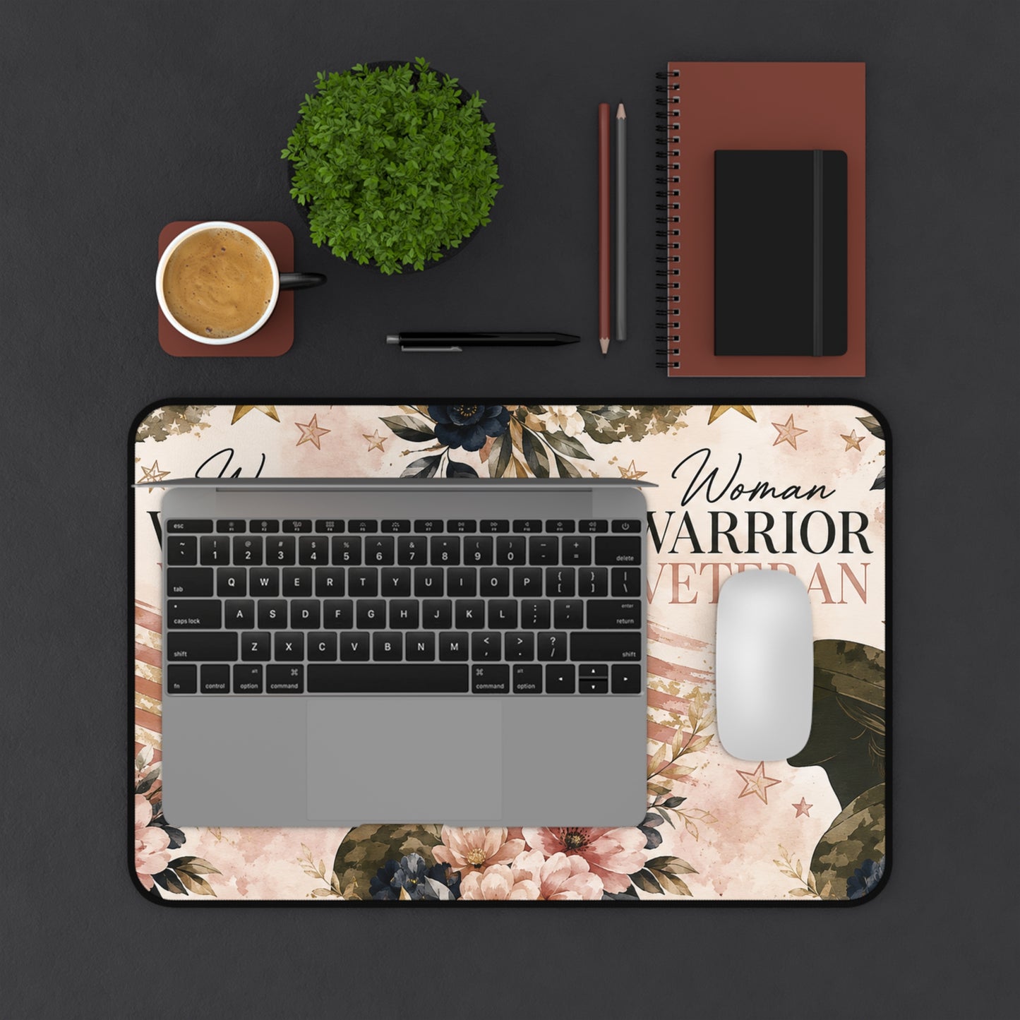 Woman Warrior Veteran Desk Mat — Feminine Patriotic Military Mouse Pad
