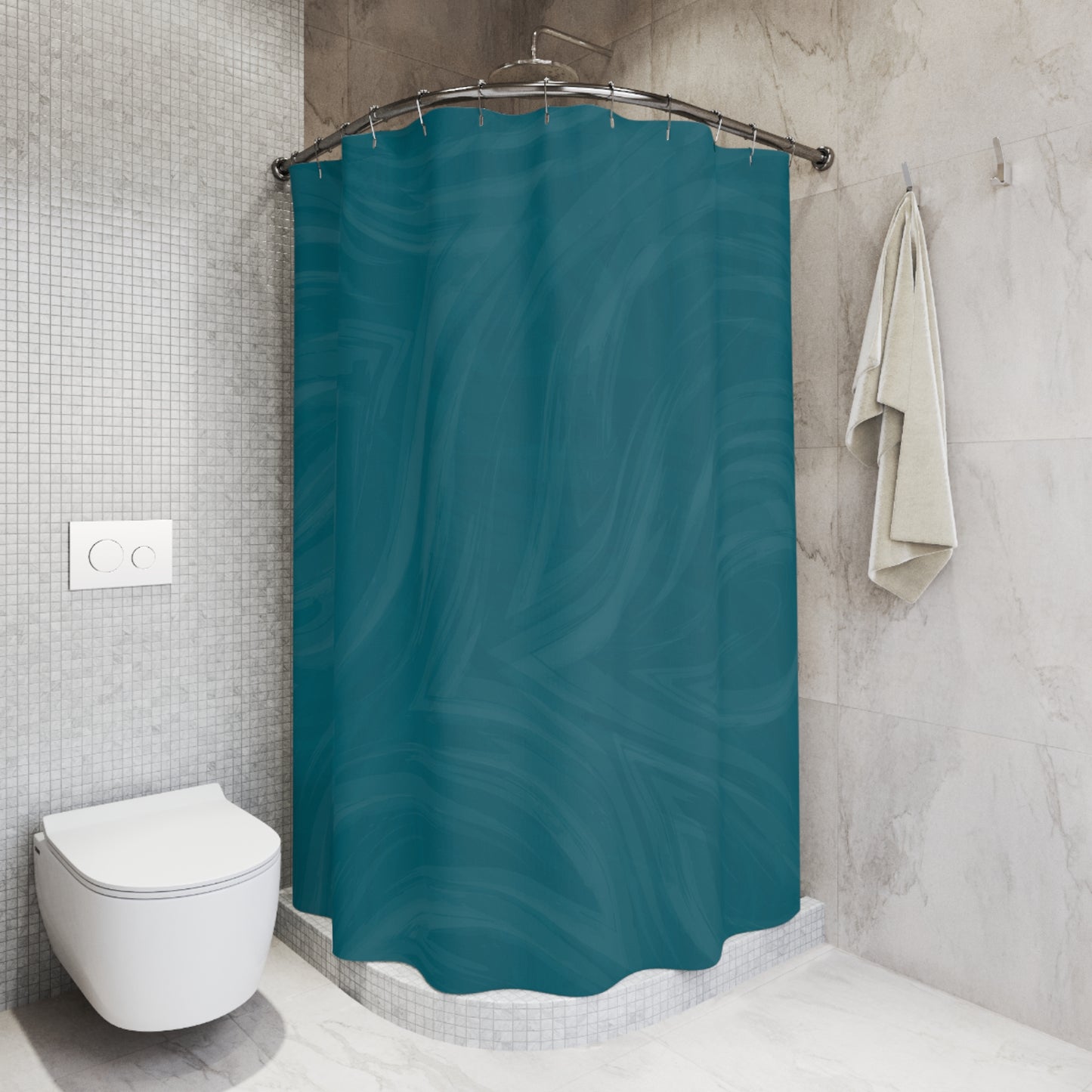 Teal Wave Shower Curtain — Modern Ocean-Inspired Bathroom Decor