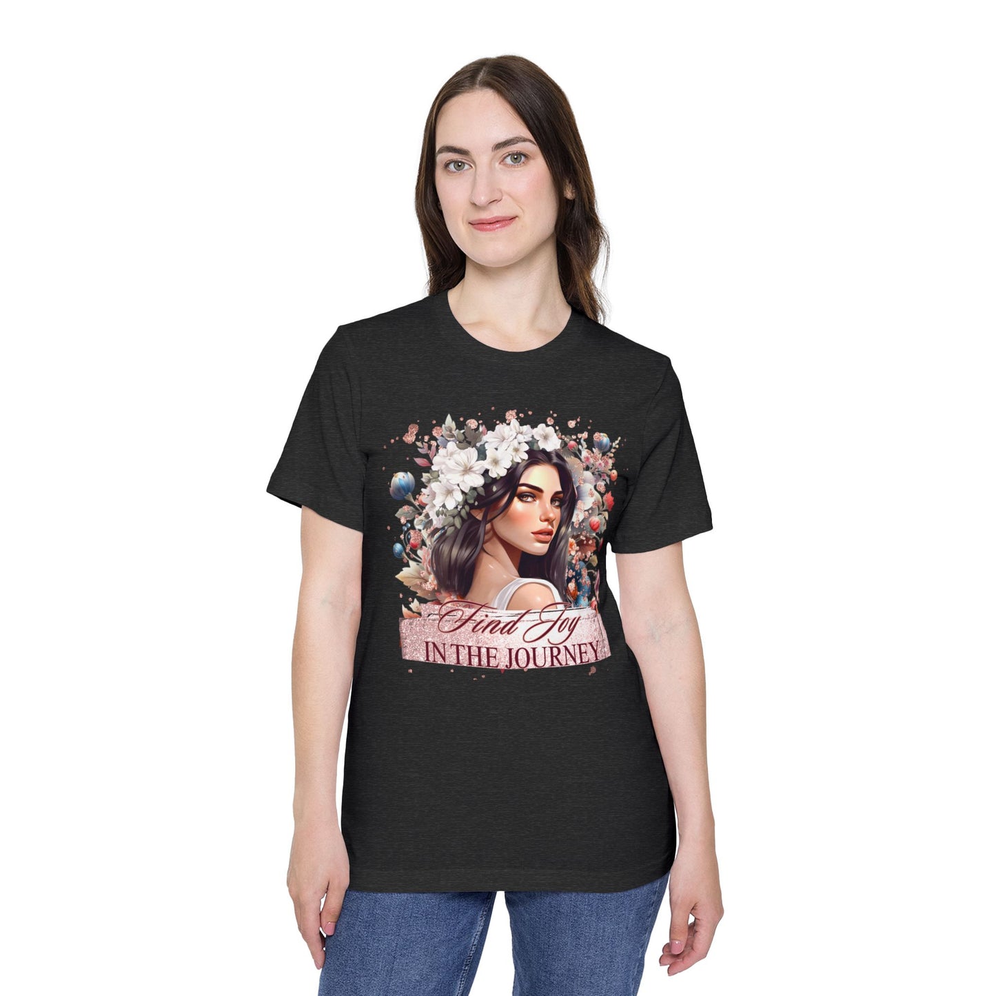 Portrait Graphic T-Shirt 'Find Joy in the Journey' Floral Portrait T-Shirt