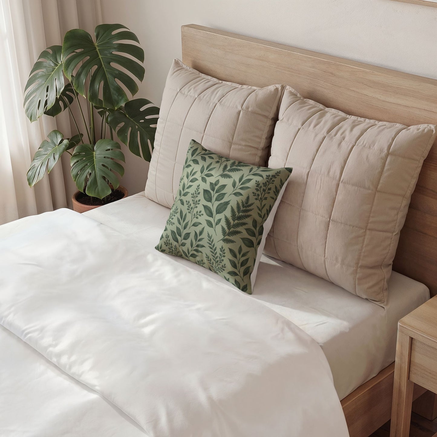Botanical Green Leaf Velvet Pillow - Decorative Throw Cushion