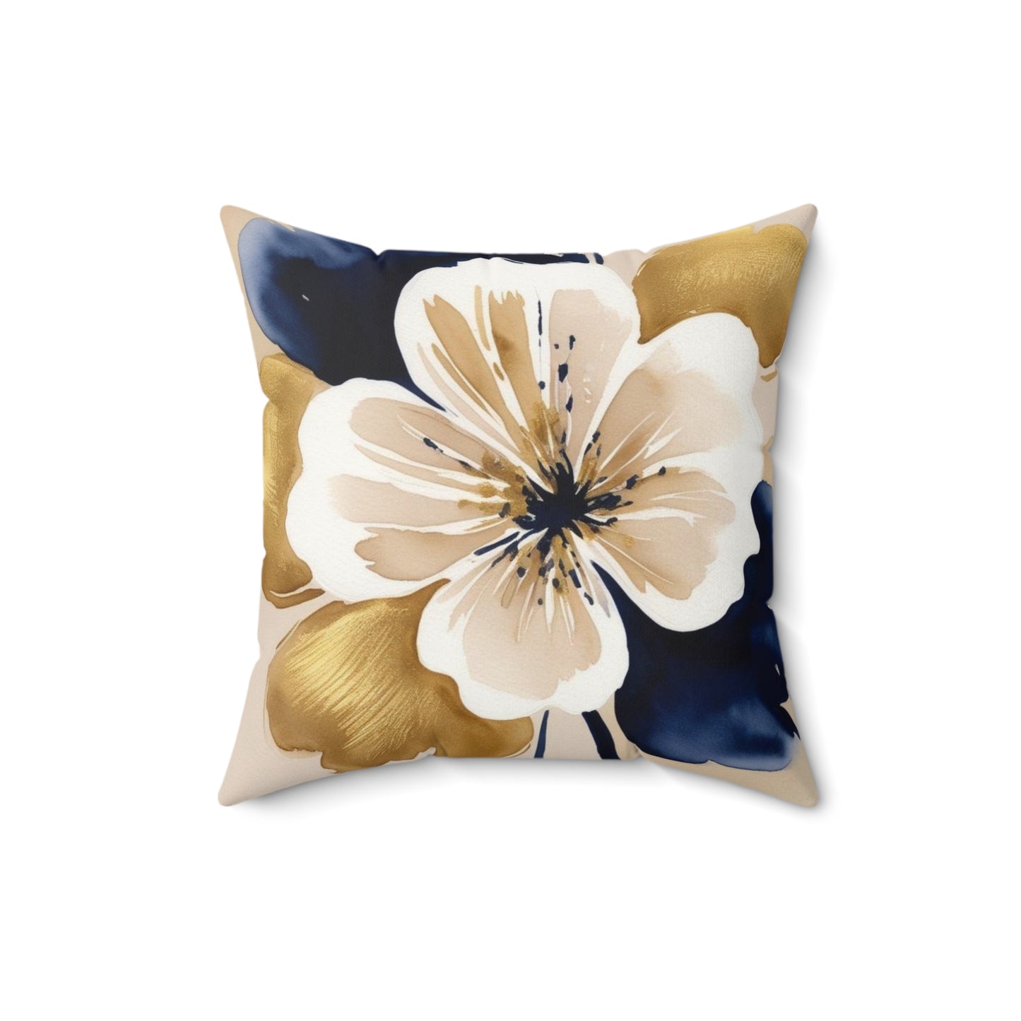Floral Gold & Navy Faux Suede Square Pillow