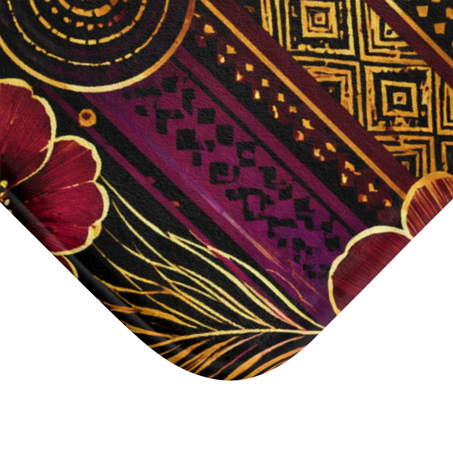 Zuri Garden Bath Mat – Plush Non-Slip Floral Bath Rug in Burgundy, Gold, Black & Purple