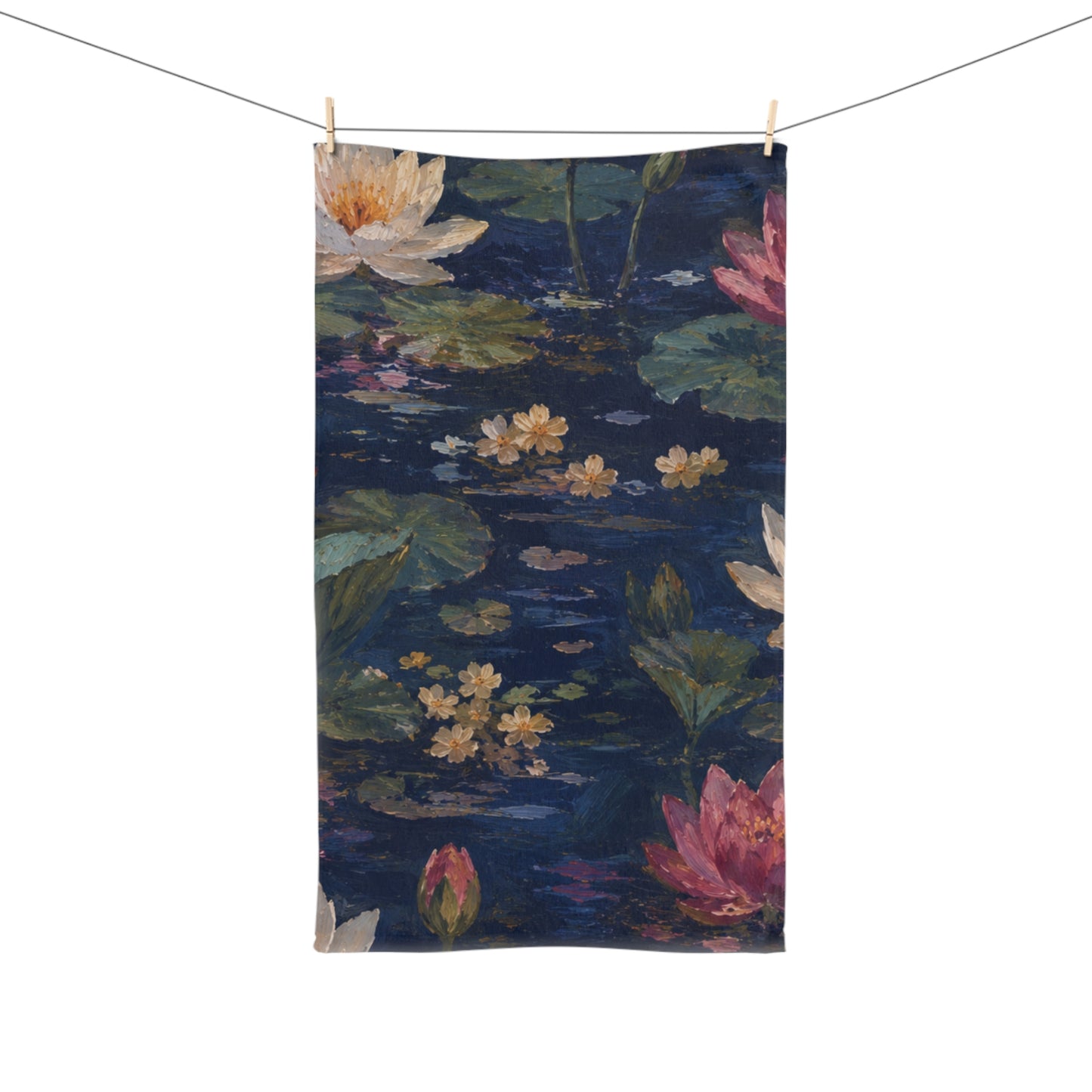 Dark Blue Lotus Pond Hand Towel - Cotton Kitchen & Bath Décor