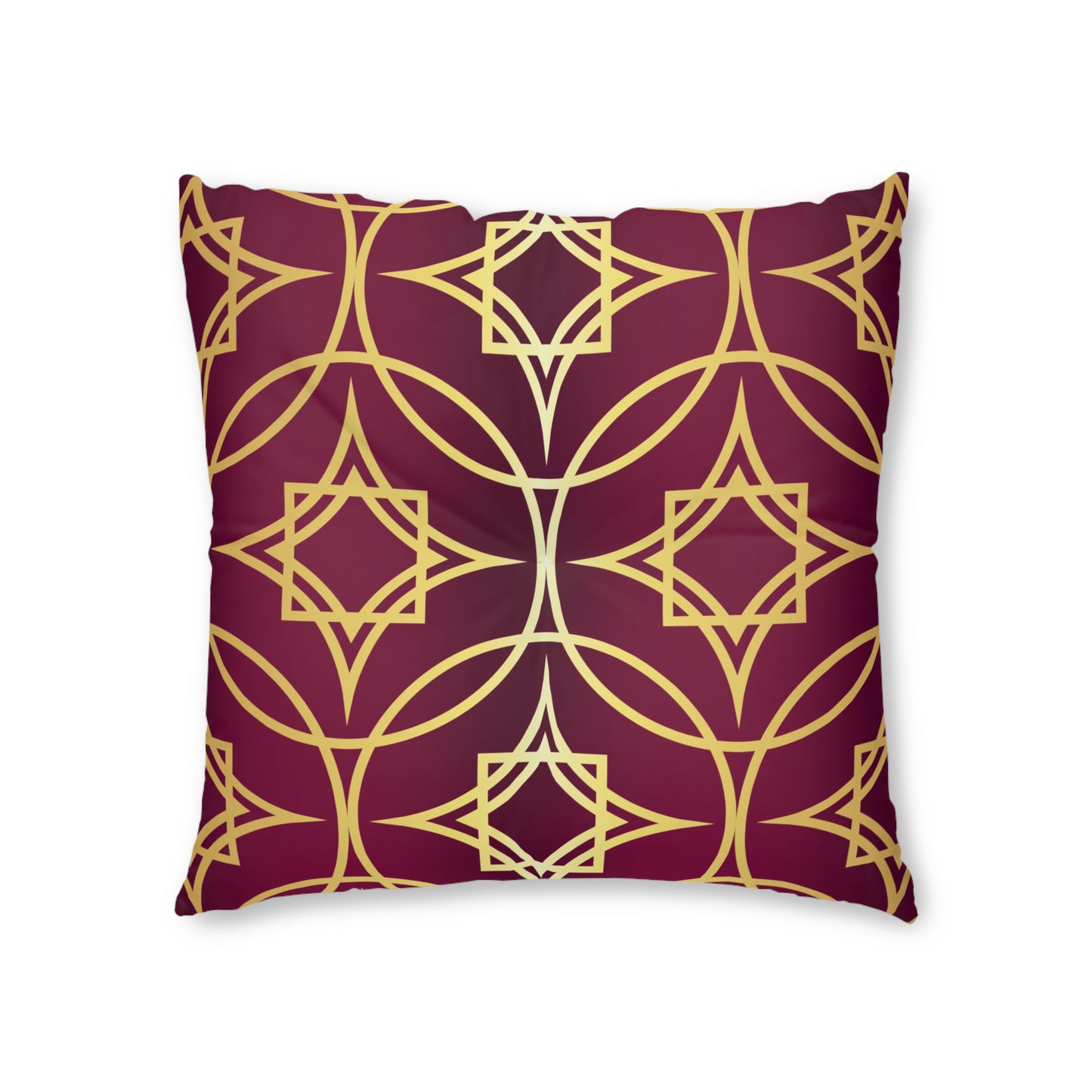 Gilded Geometric — Burgundy & Gold Decorative Tufted Floor Pillow Cushion