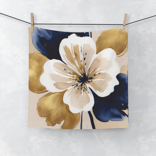 Floral Gold & Navy Face Towel