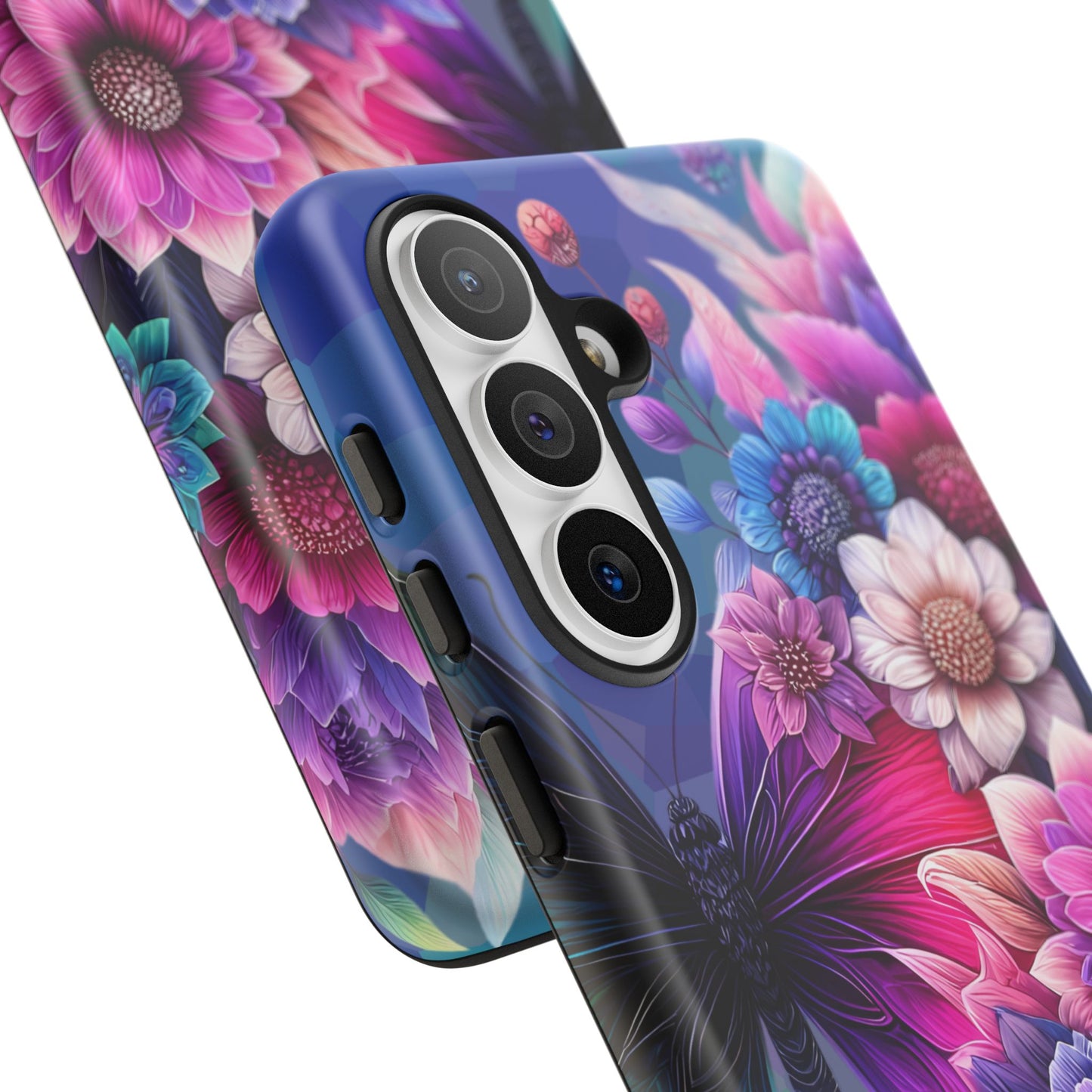 Butterfly Bloom Tough Phone Case — Vibrant Purple Blossom Protective Cover