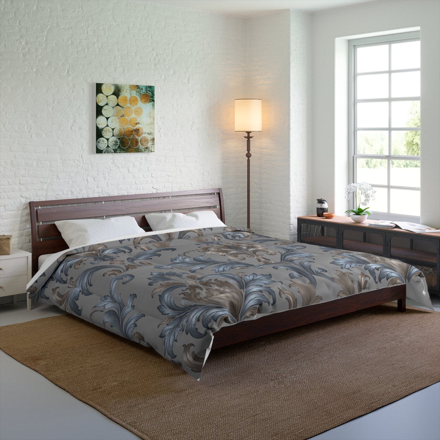 Elegant Blue Gray Damask Bedding