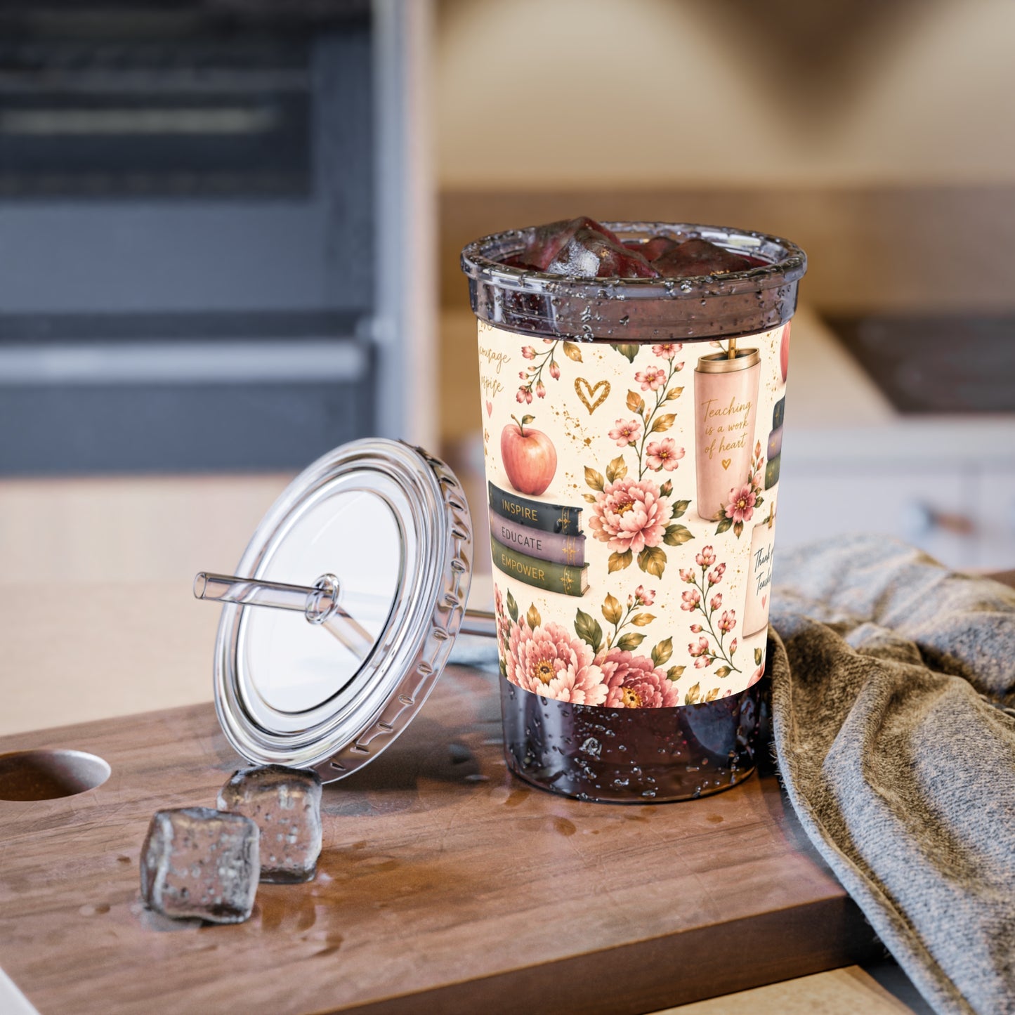 Teacher Appreciation Floral Acrylic Tumbler — "Thank You Teacher" Travel Cup