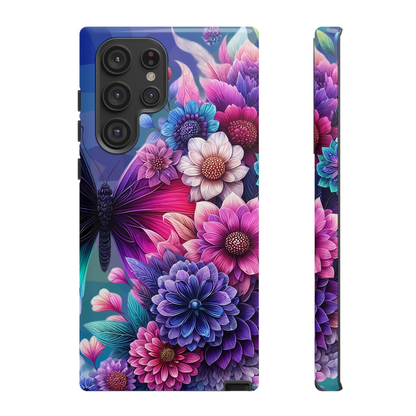 Butterfly Bloom Tough Phone Case — Vibrant Purple Blossom Protective Cover