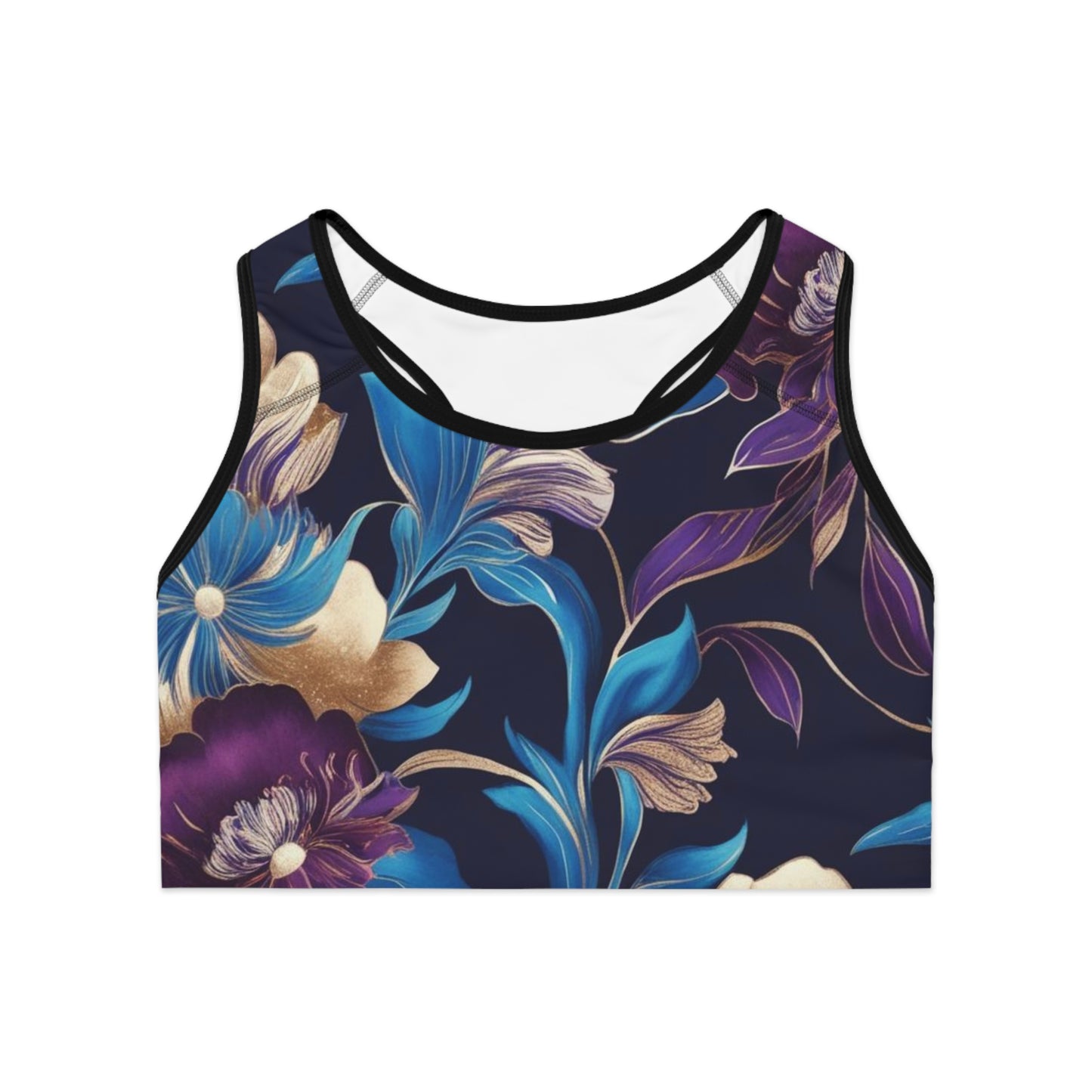 Purple/Blue Boho Floral Sports Bra (AOP)