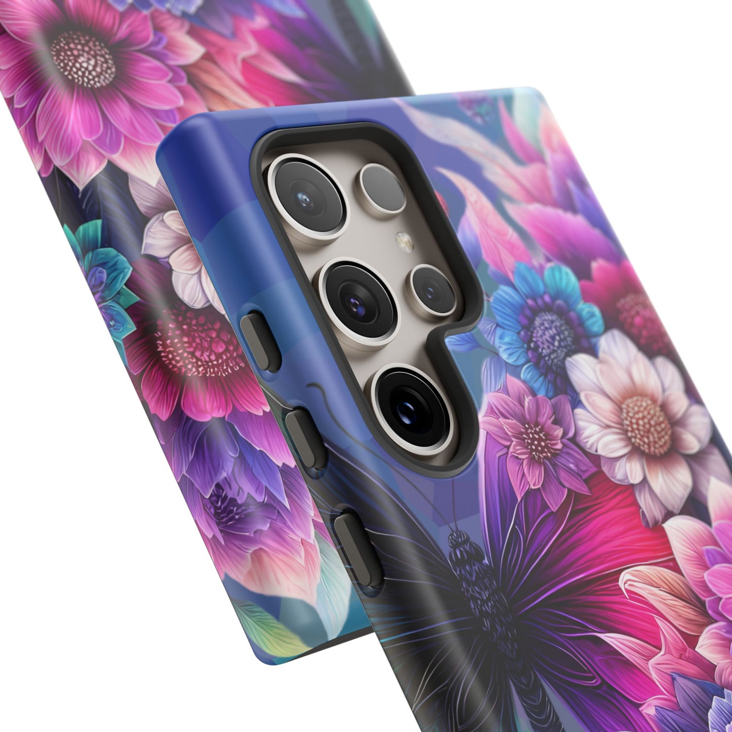 Butterfly Bloom Tough Phone Case — Vibrant Purple Blossom Protective Cover
